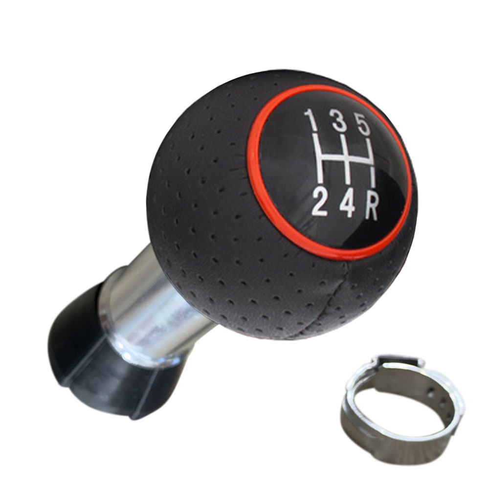 Schaltknauf Schwarz Ring Rot Lochleder 5-Gang R-Gang rechts unten für VW Seat Skoda Audi