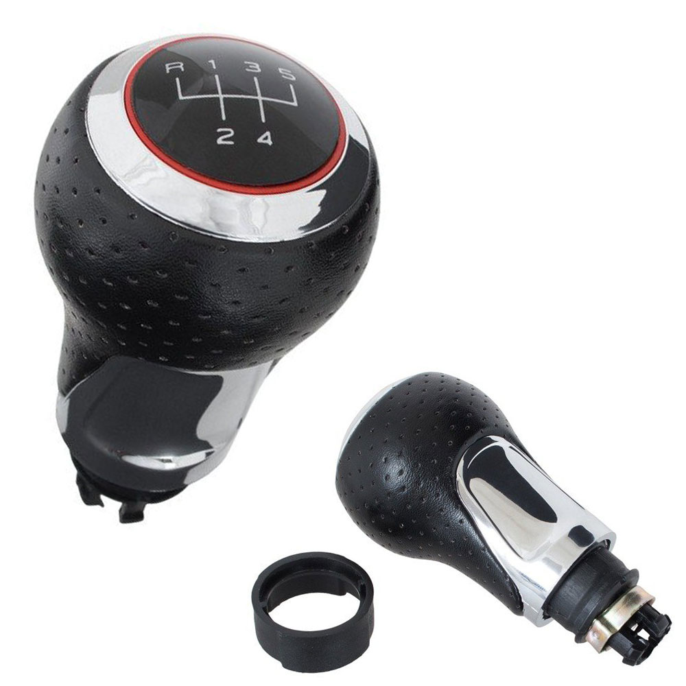 Lochleder Sport Schaltknauf Knauf Schwarz / Chrom mit roten Ring 5-Gang für Audi Q2 GA Q3 8U F3 TT 8N
