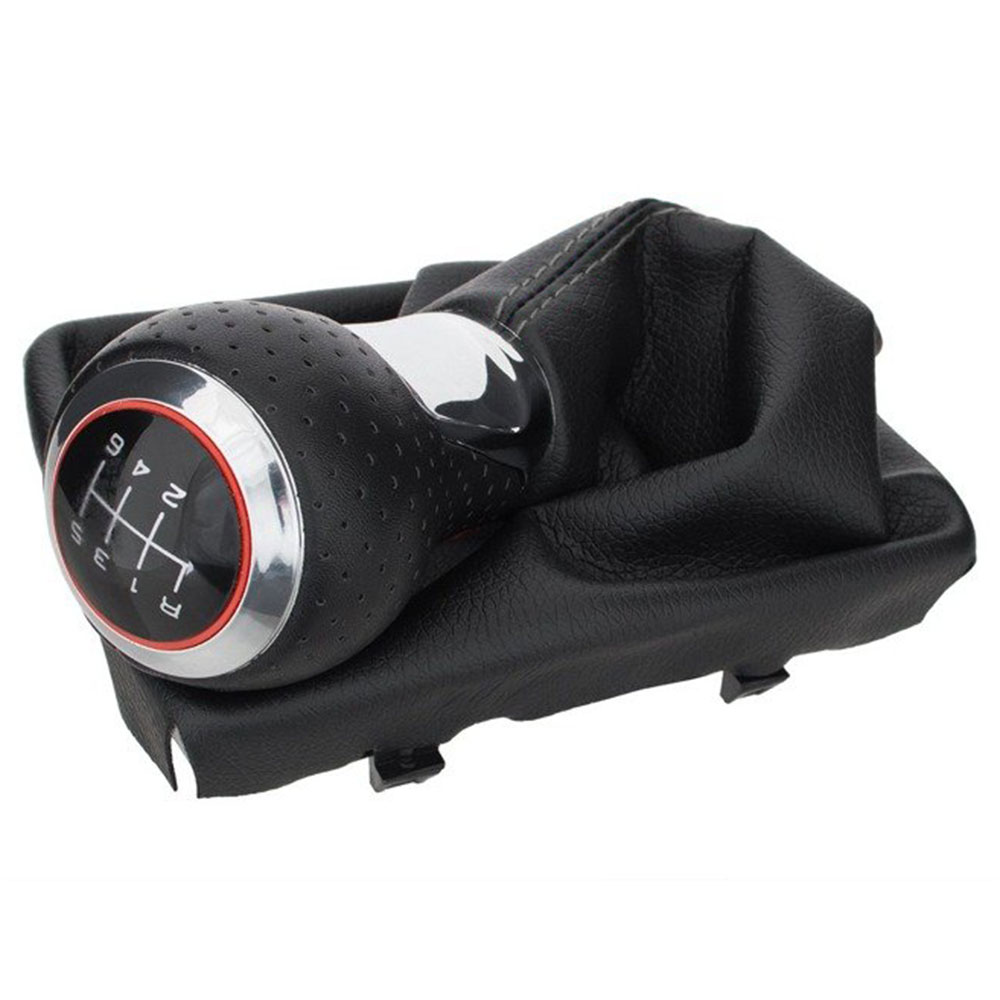 Lochleder Sport Schaltknauf Knauf + Schaltmanschette Schwarz Chrom mit roten Ring 6-Gang für Audi A4 8E B6 / B7 ab 2001-2008