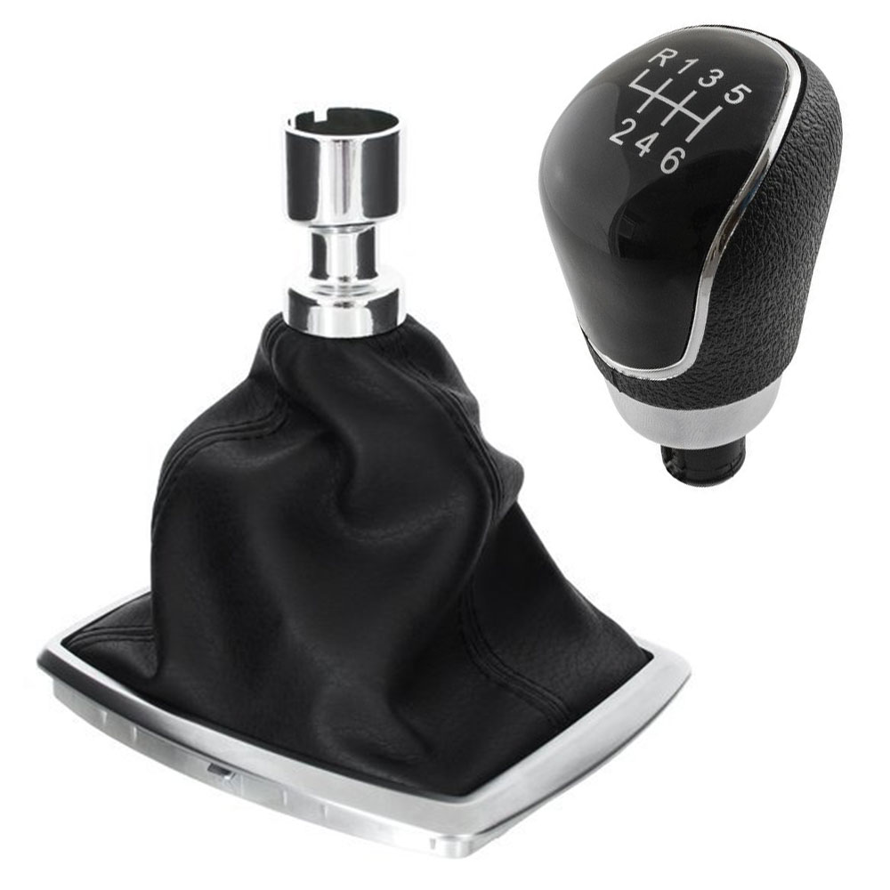 Schaltknauf in Schwarz / Chrom 6-Gang + Schaltmanschette mit Chrom Rahmen für Ford Kuga 1 / C-Max 07-10