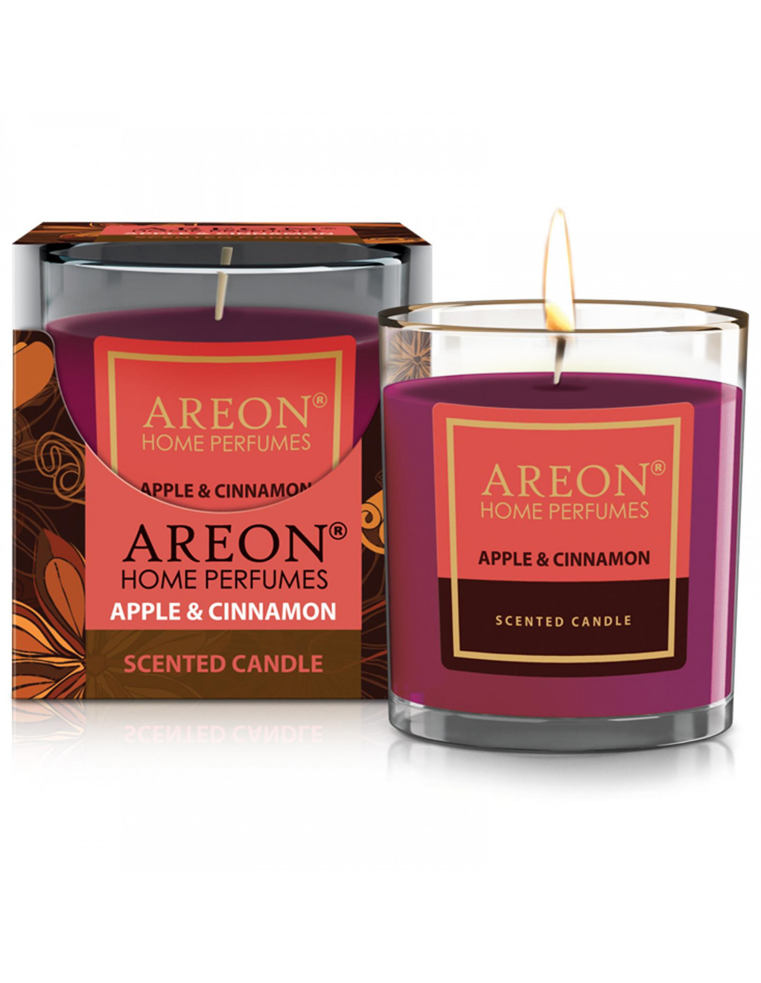 2x Original areon Premium Wohlfühl - Duft Kerze Raumduft im Glas 120g - Duft: Apfel & Zimt