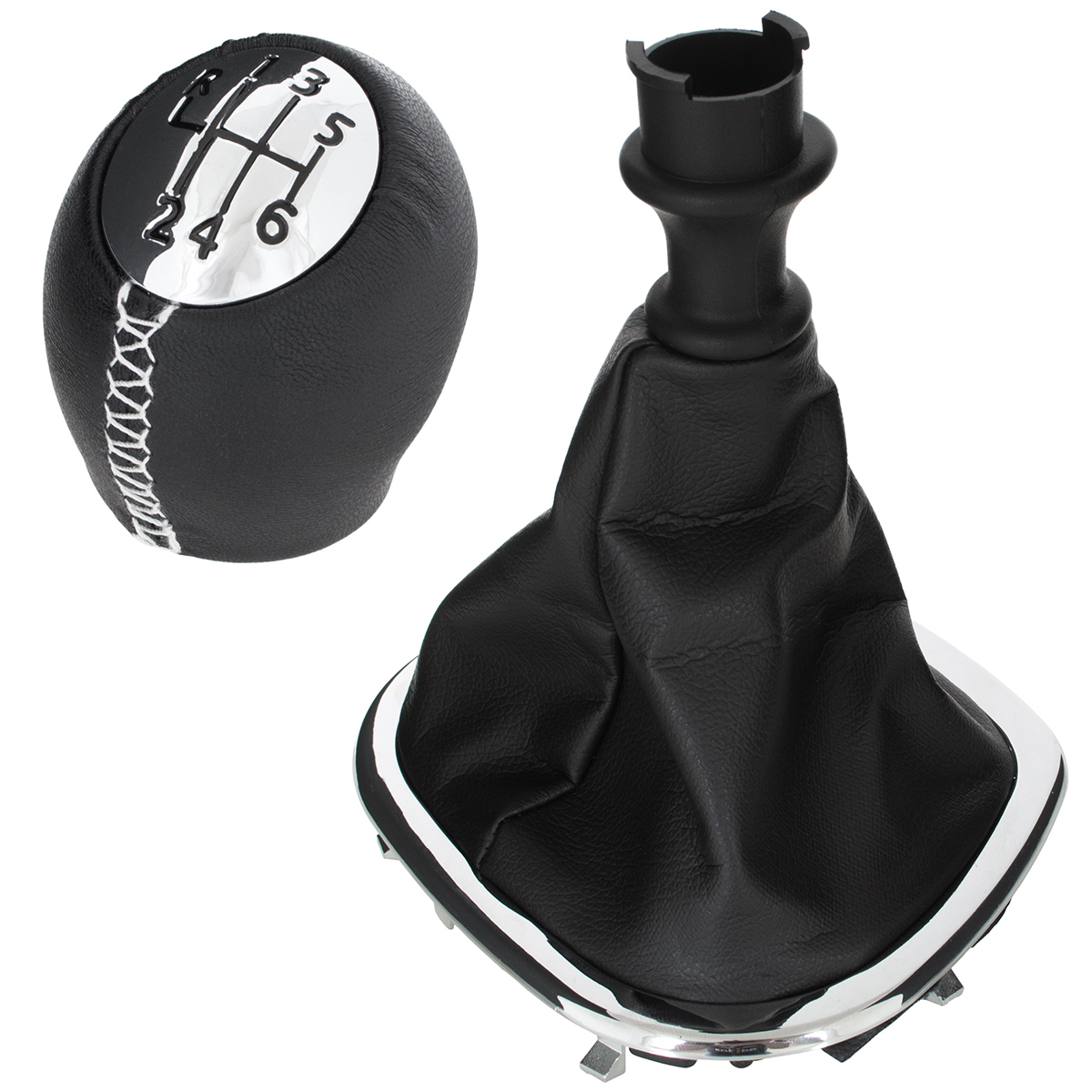 6-Gang Schaltknauf + Schaltmanschette Manschette + Chrom Rahmen für Schaltknauf für Renault Trafic III / Opel Vivaro B / Fiat Talento