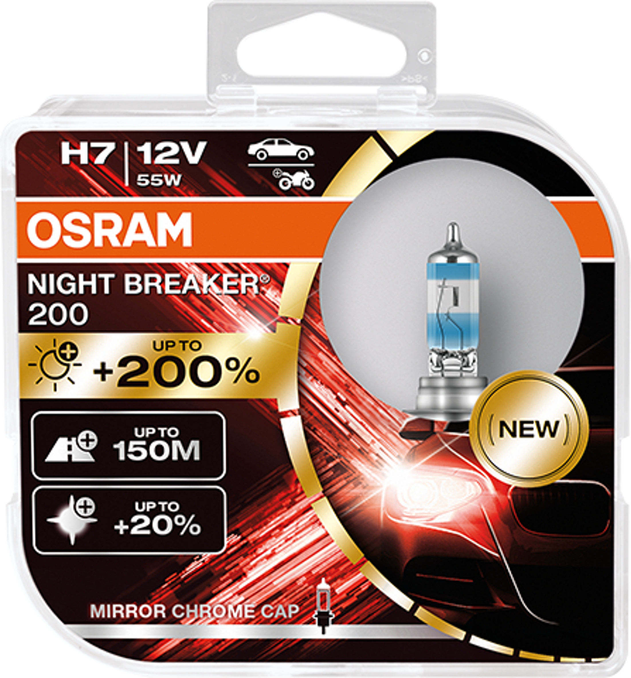 2 Stück OSRAM NIGHT BREAKER 200 +200% Lampen Birnen für Scheinwerfer / Fassung H7 / VERCHROMTE LAMPENSPITZEN
