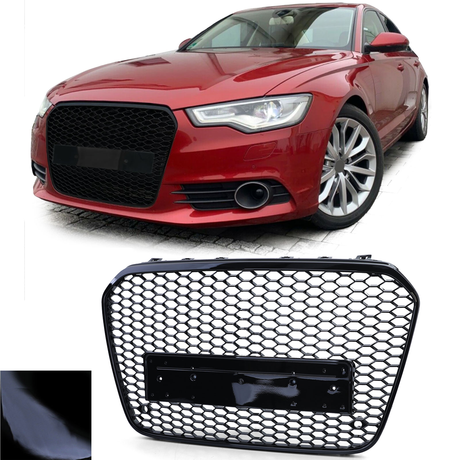 Kühlergrill Sportgrill Wabengrill Grill Schwarz Glanz für Audi A6 4G C7 ab 2010-2014