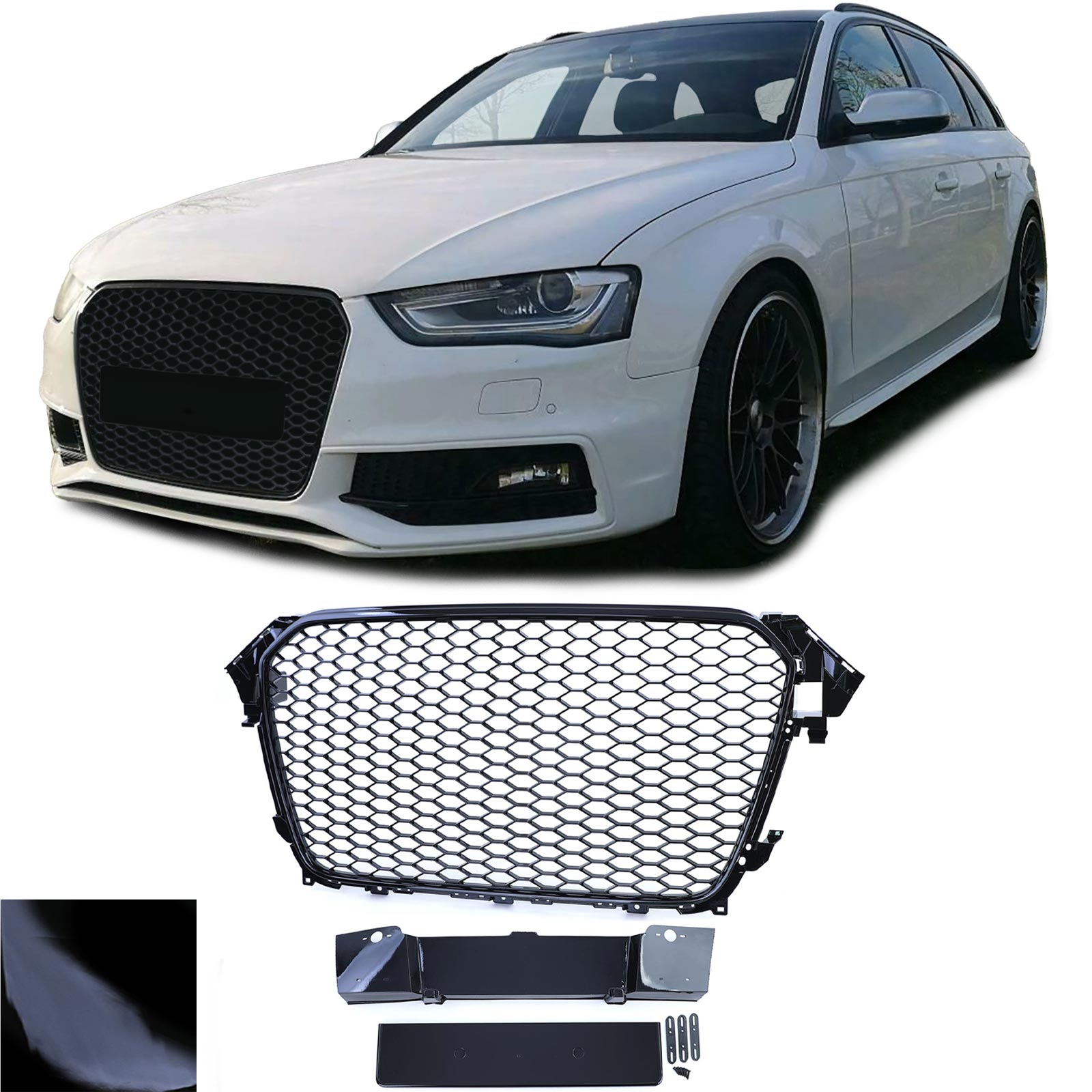 Kühlergrill Sportgrill Wabengrill Grill Schwarz Glanz für Audi A4 B8 8K Facelift ab 2011-2015