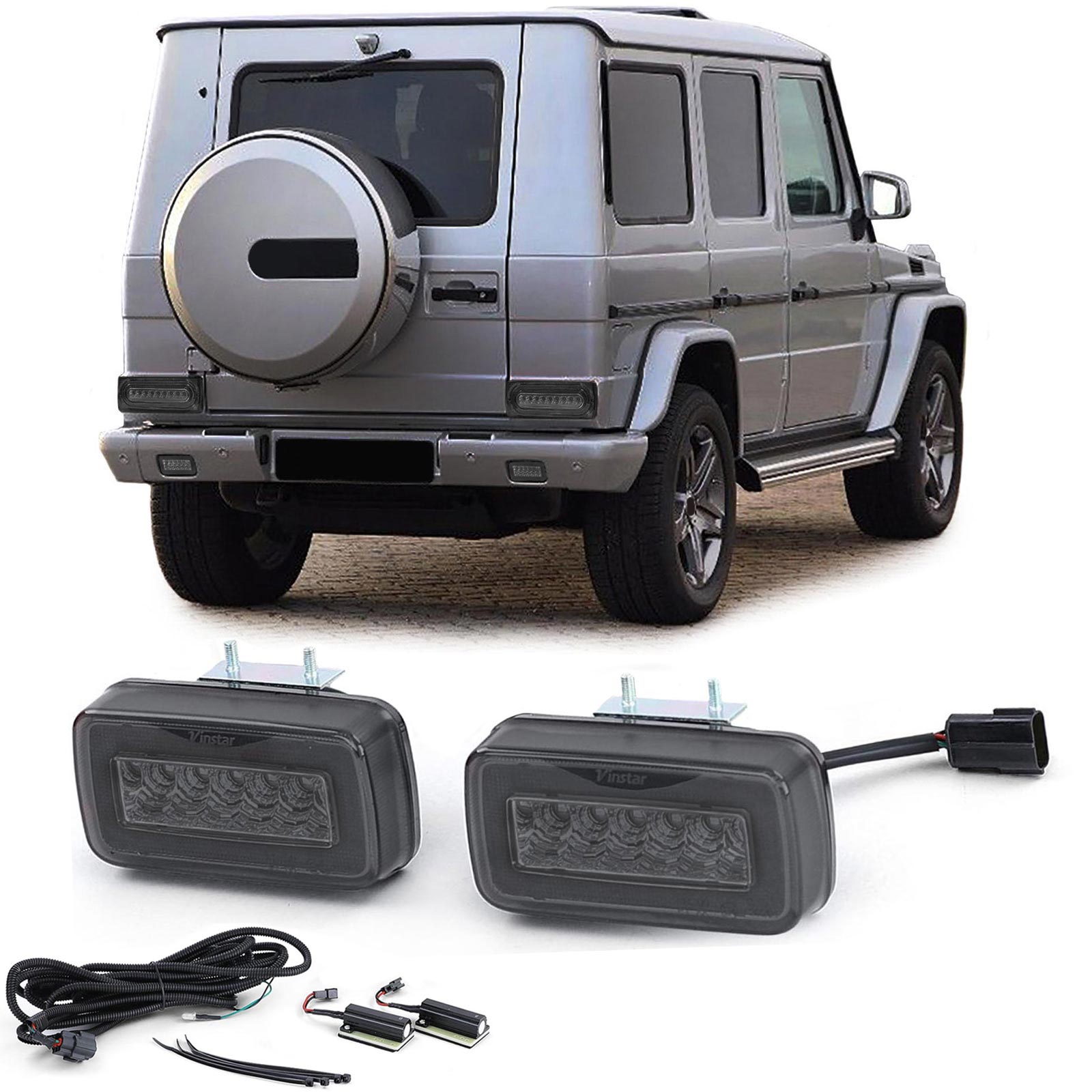 LED Nebelschluss Leuchten Rückleuchten Schwarz Smoke für Mercedes G Klasse W463 89-16