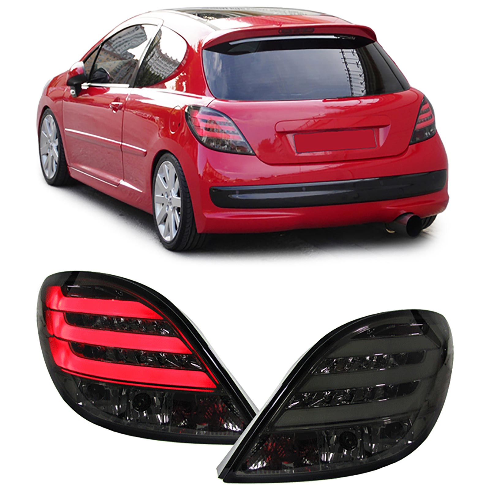Original LED LIGHTBAR Rückleuchten Heckleuchten in Schwarz für Peugeot 207 ab 2006-