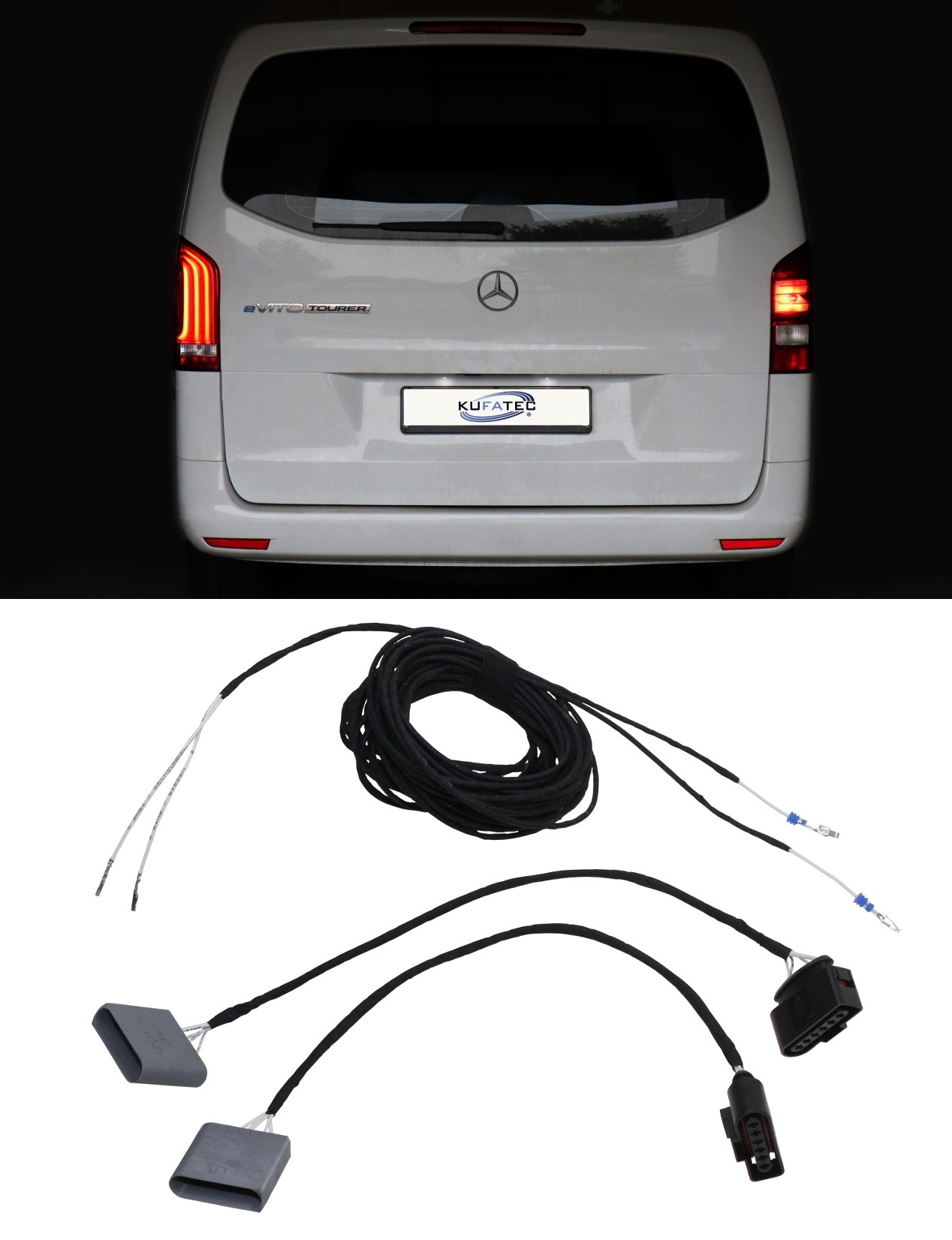 Original Kufatec Komplett Set Kabelbaum Adapter Kabel + LED Rückleuchten für Mercedes Vito / eVito / V-Klasse EQV 447 W447