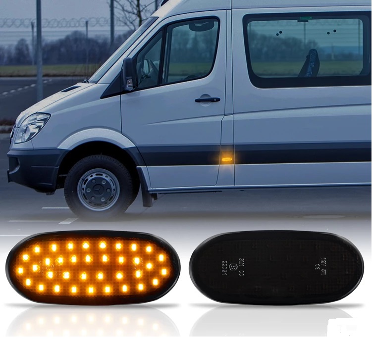 2x LED Seitenmarkierungsleuchten Seitenmarkierungs Leuchten Seitenbegrenzungsleuchten in Schwarz Smoke SET für Mercedes Sprinter W907 / W910 ab 2018-