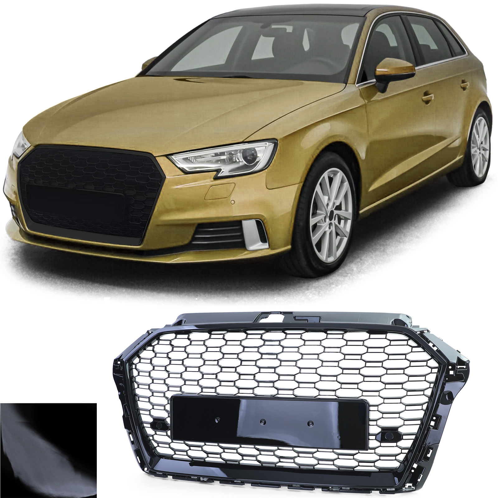 Kühlergrill Sportgrill Wabengrill Grill Schwarz Glanz für Audi A3 8V ab 2016-2020 ohne ACC