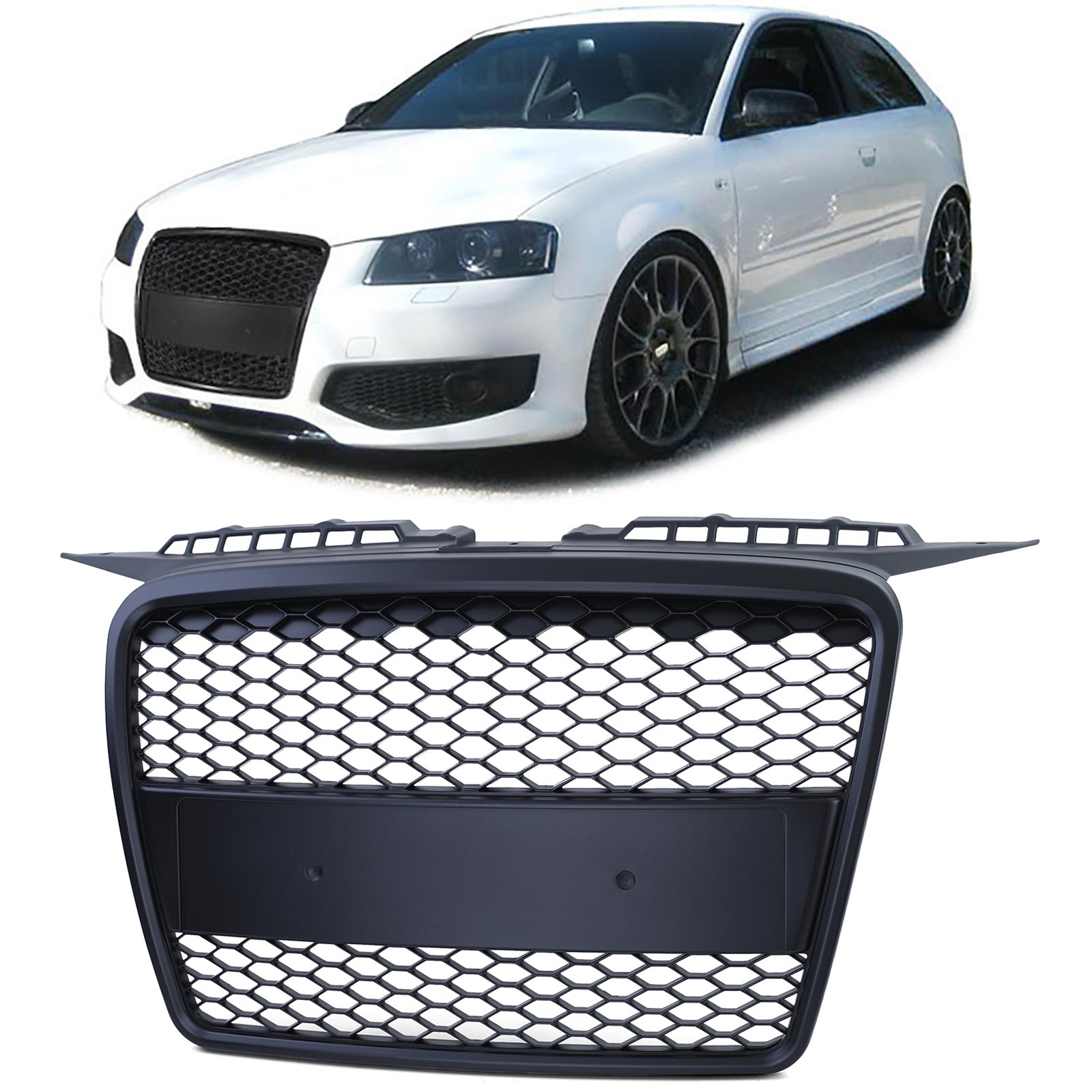 Kühlergrill Sportgrill Wabengrill Grill Schwarz Matt für Audi A3 8P ab 2005-2008