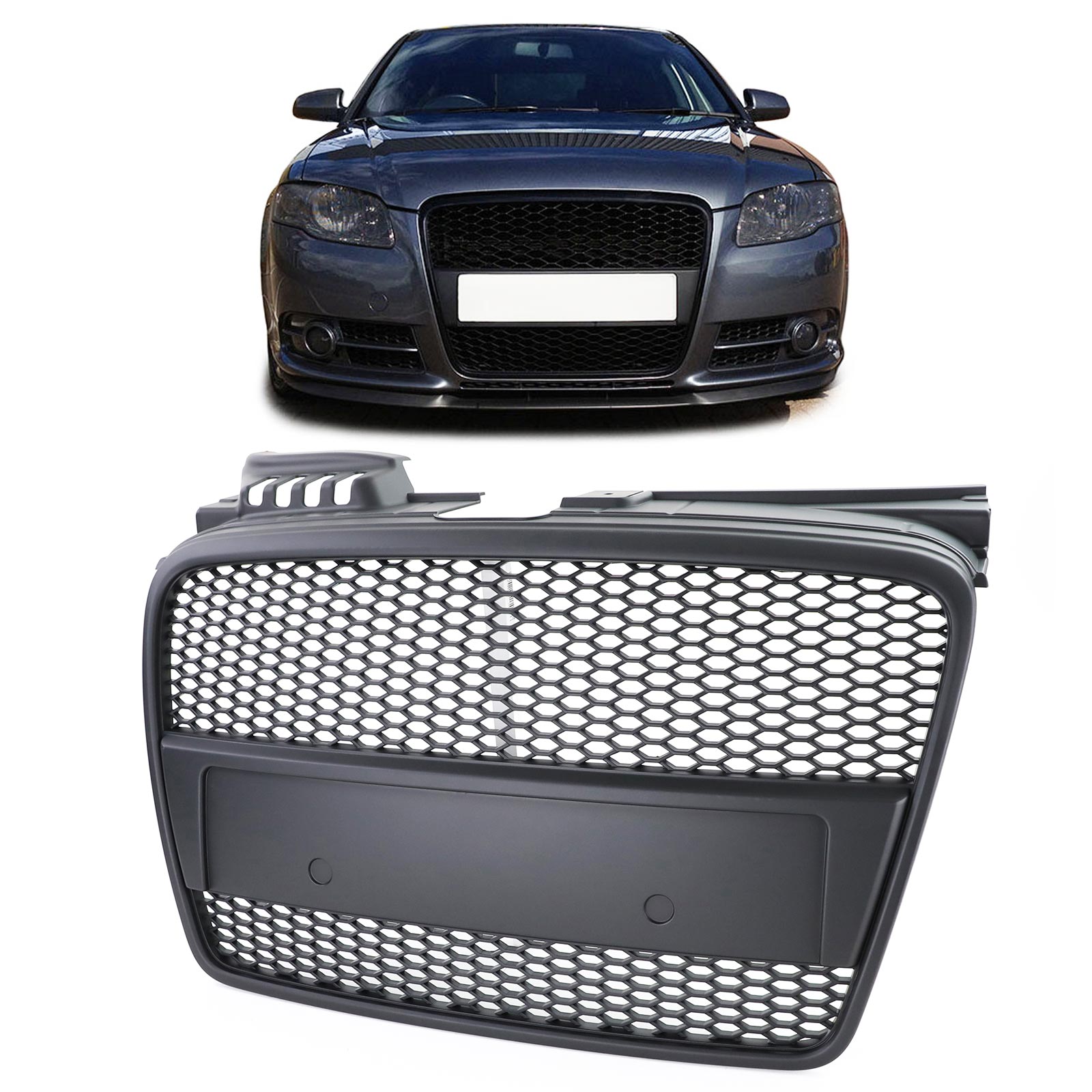 Kühlergrill Sportgrill Wabengrill Grill Schwarz Matt für Audi A4 8E B7 2004-2007 + Cabrio 8H