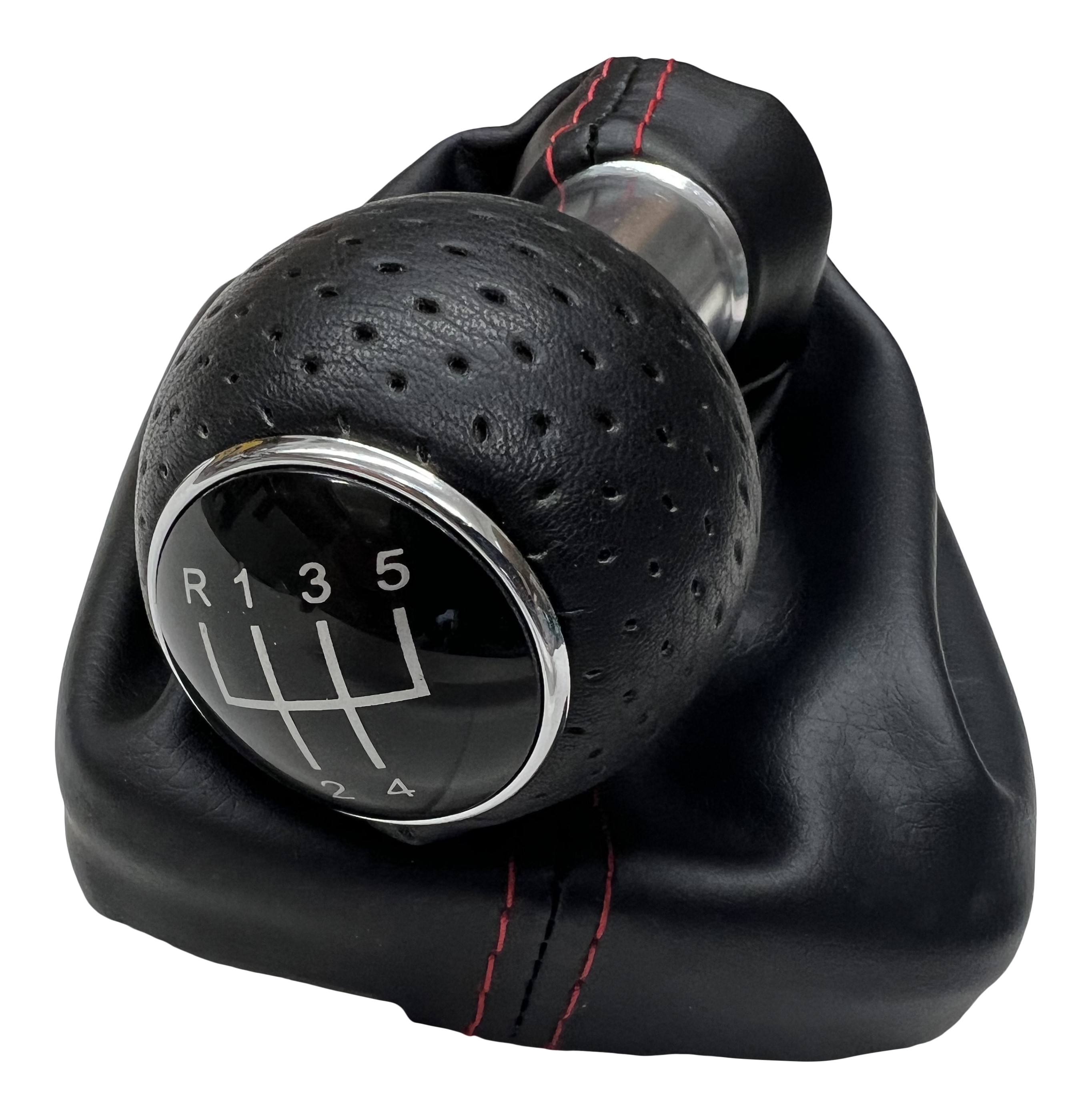 5-Gang Schaltknauf Alu Lochleder perforiert + Schaltmanschette Naht Rot + Rahmen für Audi A3 S3 8P ab 2003-2012