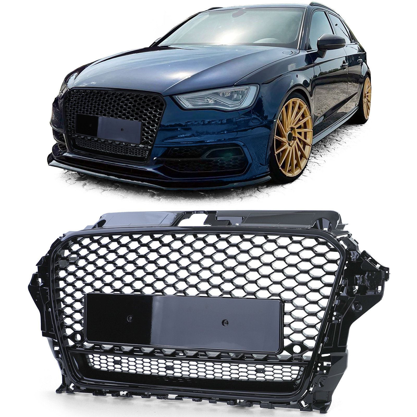 Kühlergrill Sportgrill Wabengrill Grill Schwarz Glanz für Audi A3 8V ab 2012-2016