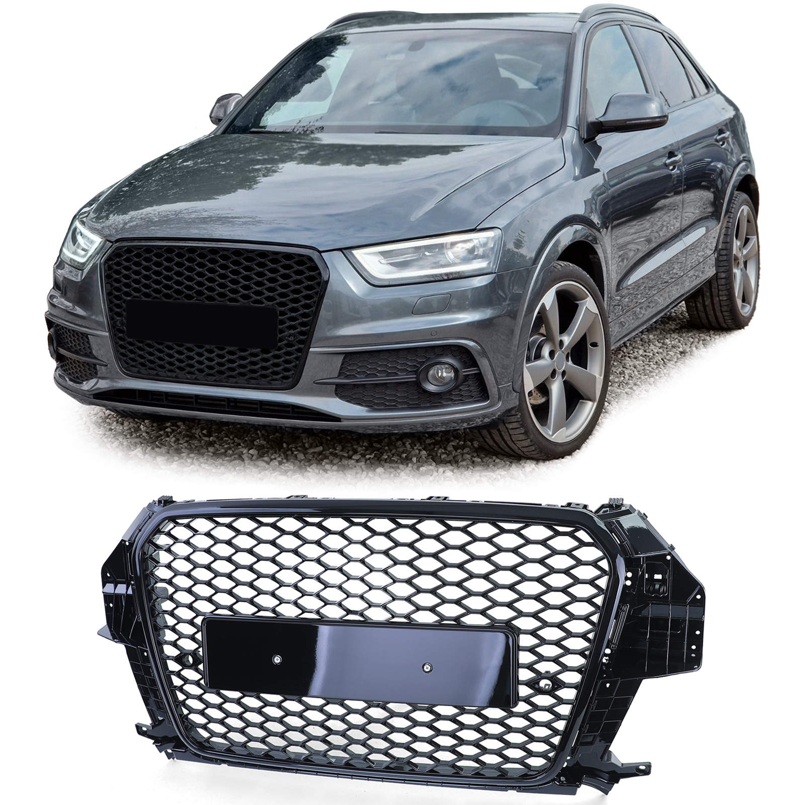 Kühlergrill Sportgrill Wabengrill Grill Schwarz Glanz für Audi Q3 8U Vorfacelift ab 2011-2015