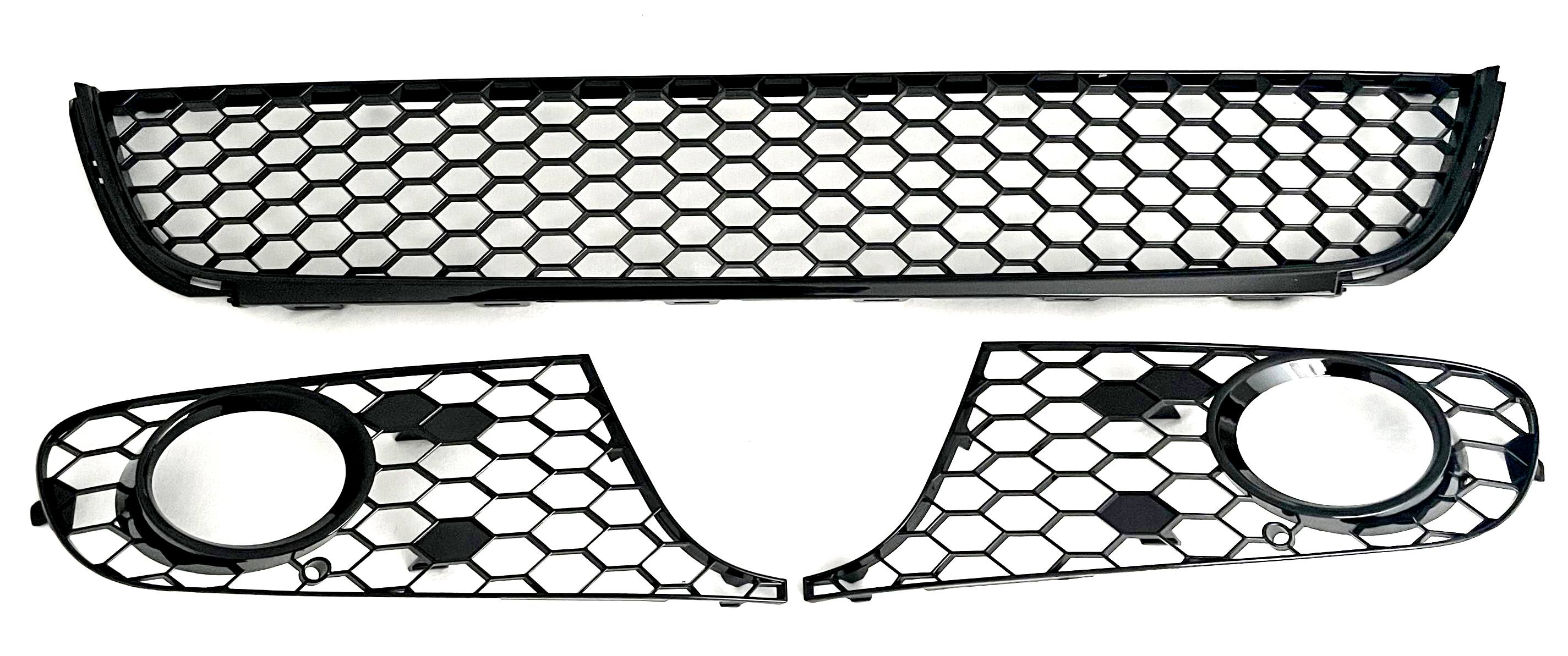 Stoßstange Gitter Set Waben Links + Rechts + Mitte offen für Nebelscheinwerfer für VW Golf 6 ab 2009- (Nicht GTI GTD R)