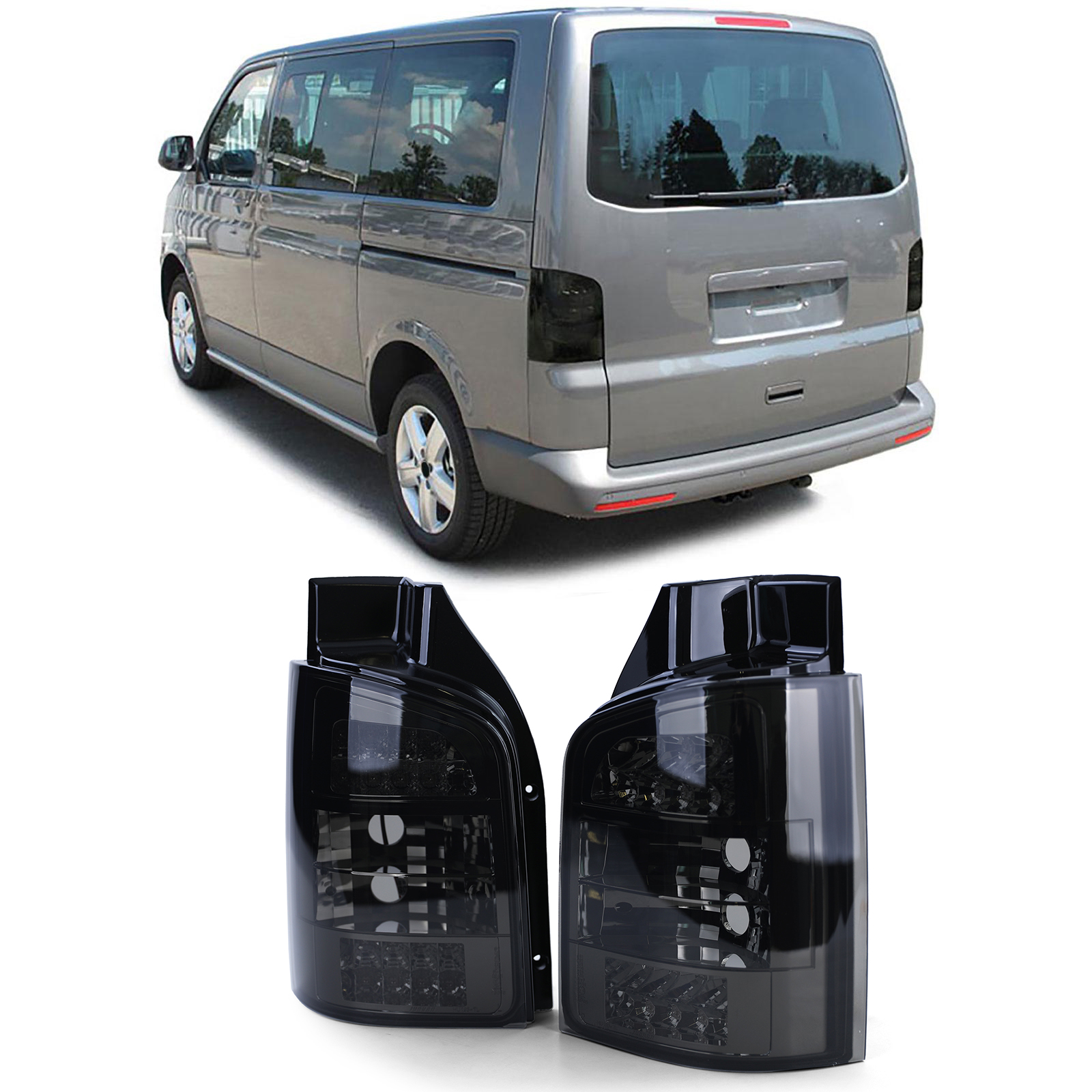 LED Rückleuchten Heckleuchten in Schwarz Smoke für VW Bus T5 mit Heckklappe ab 2003-2009