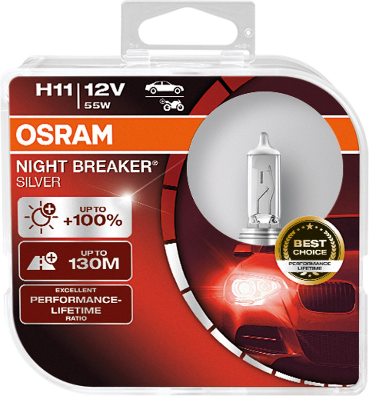 2 Stück OSRAM NIGHT BREAKER SILVER +100% Lampen Birnen für Scheinwerfer / Fassung H11