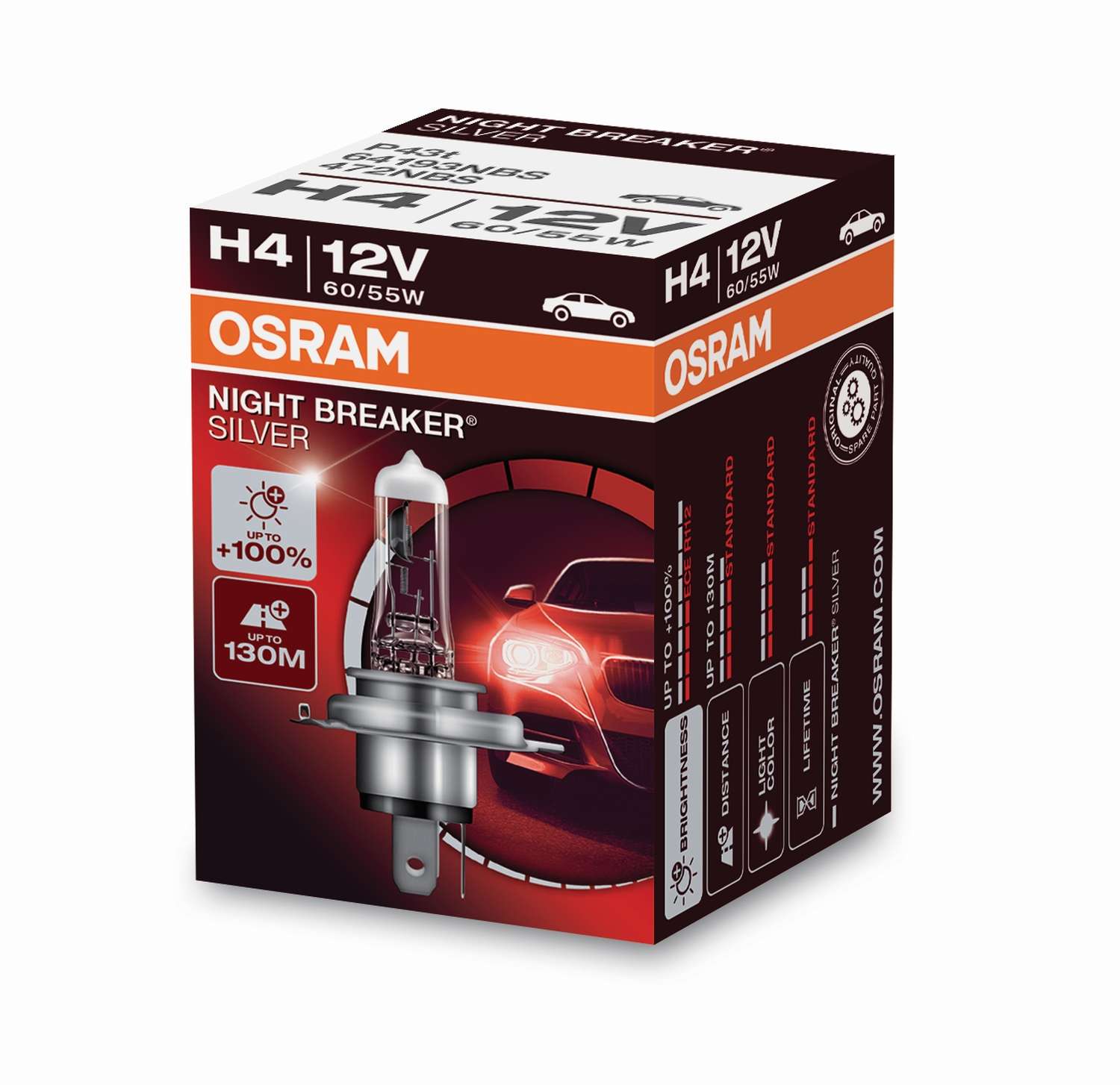 1 Stück OSRAM NIGHT BREAKER SILVER +100% Lampen Birnen für Scheinwerfer / Fassung H4