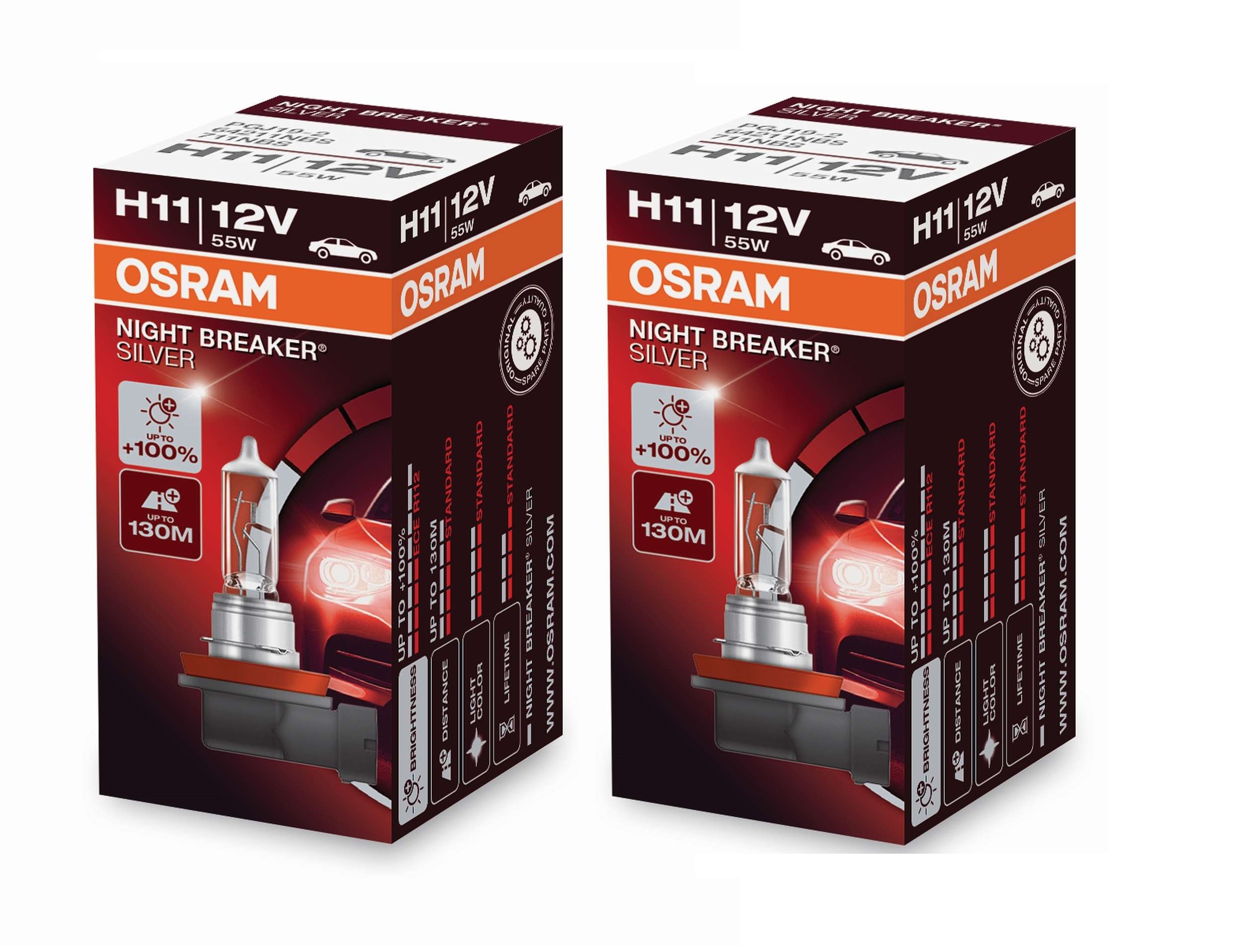 2 Stück OSRAM NIGHT BREAKER SILVER +100% Lampen Birnen für Scheinwerfer / Fassung H11