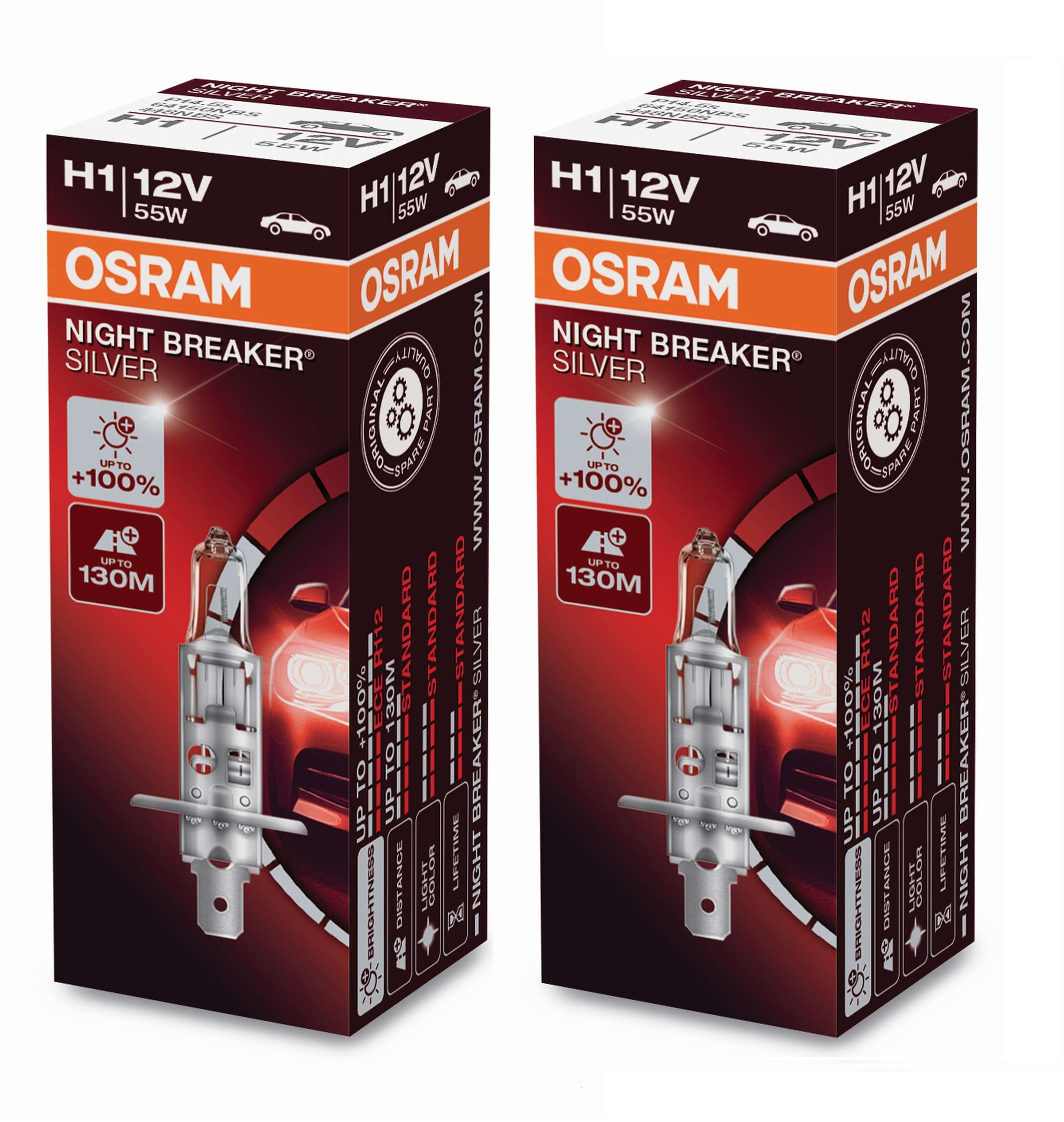 2 Stück OSRAM NIGHT BREAKER SILVER +100% Lampen Birnen für Scheinwerfer / Fassung H1