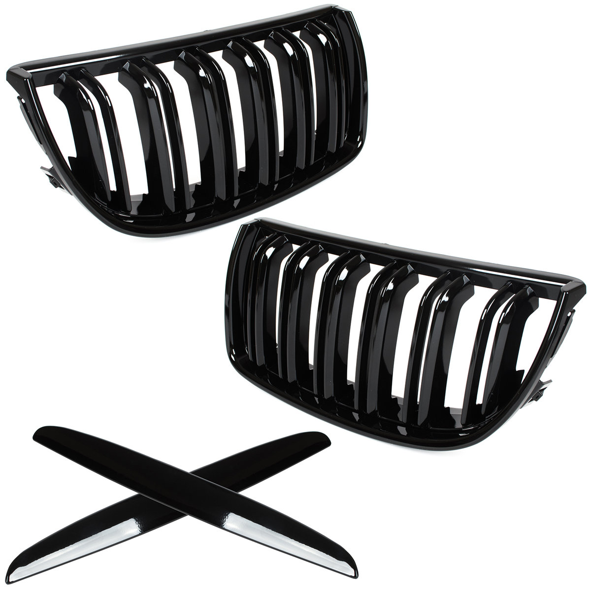 Nieren Kühlergrill Sportgrill mit DOPPELSTEG in Schwarz Glanz Sport Ausführung für BMW 3er E90 Limousine / E91 Touring ab 2004-2009