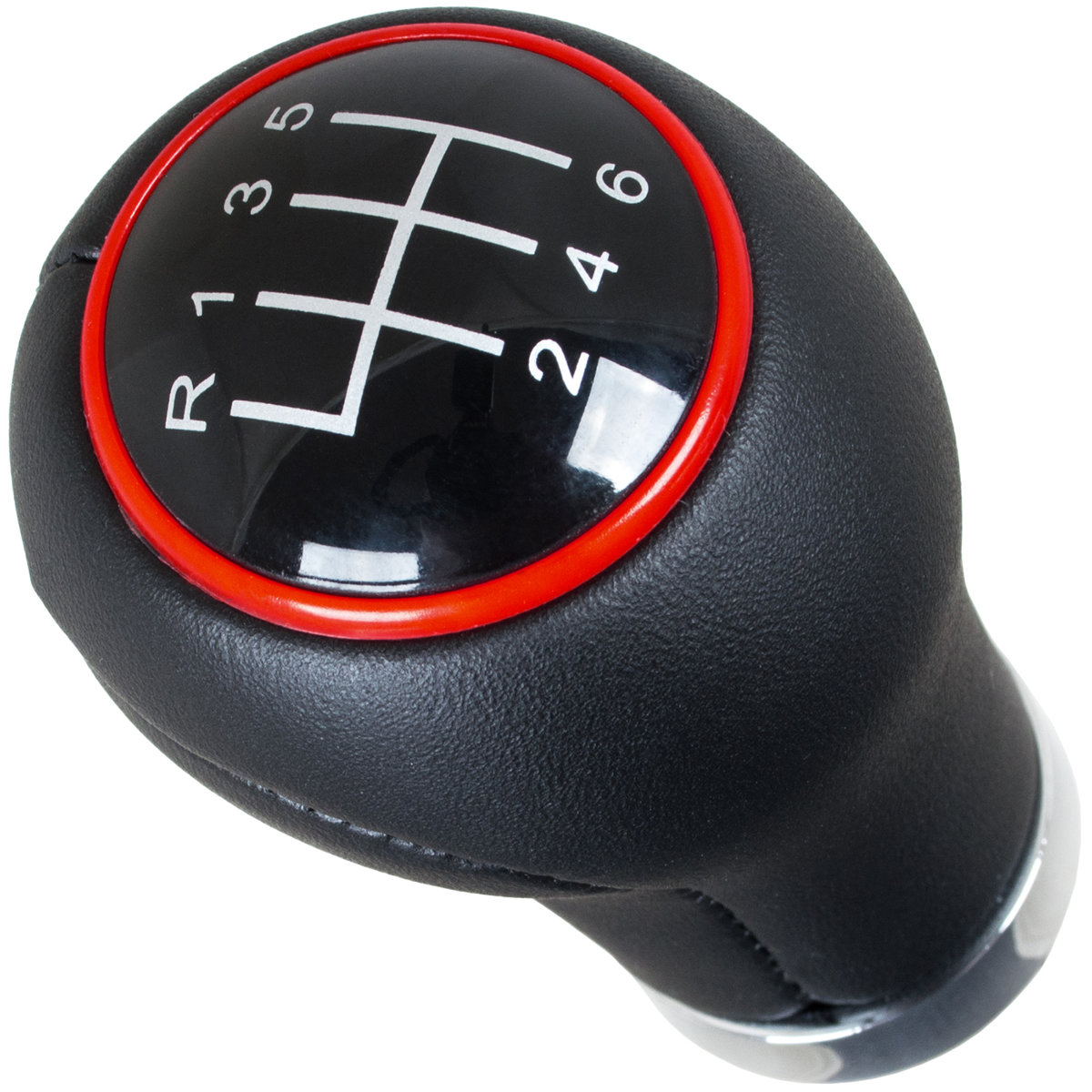 Leder Schaltknauf 6-Gang mit Ring Rot passend für Seat / Cupra 12mm Aufnahme für Ibiza 6L 6J KJ Leon 1M 1P 5F KL Toledo Altea Formentor Ateca Arona
