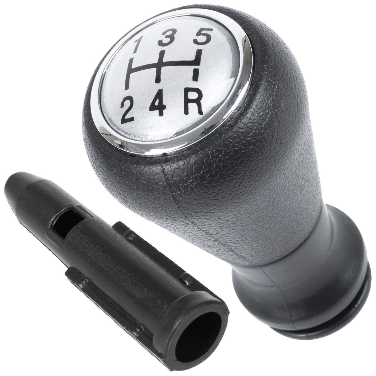 Schaltknauf Knauf 5-Gang Schwarz Silber + Adapter Hülse für Peugeot 206 207 306 307 406 407
