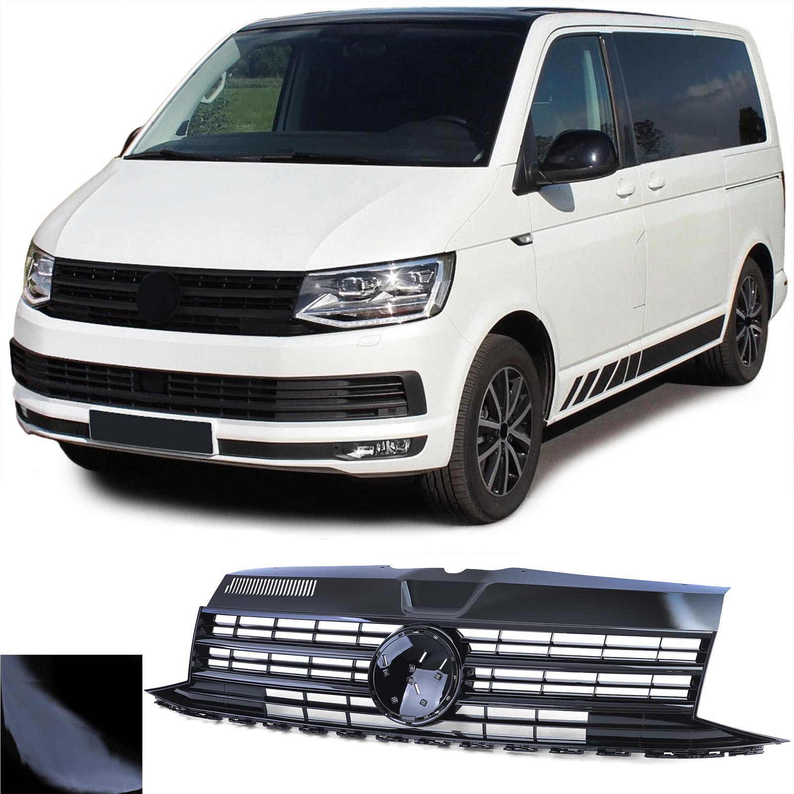 Kühlergrill Sportgrill Grill SCHWARZ GLANZ für VW T6 VI Bus Transporter ab 2015-2019