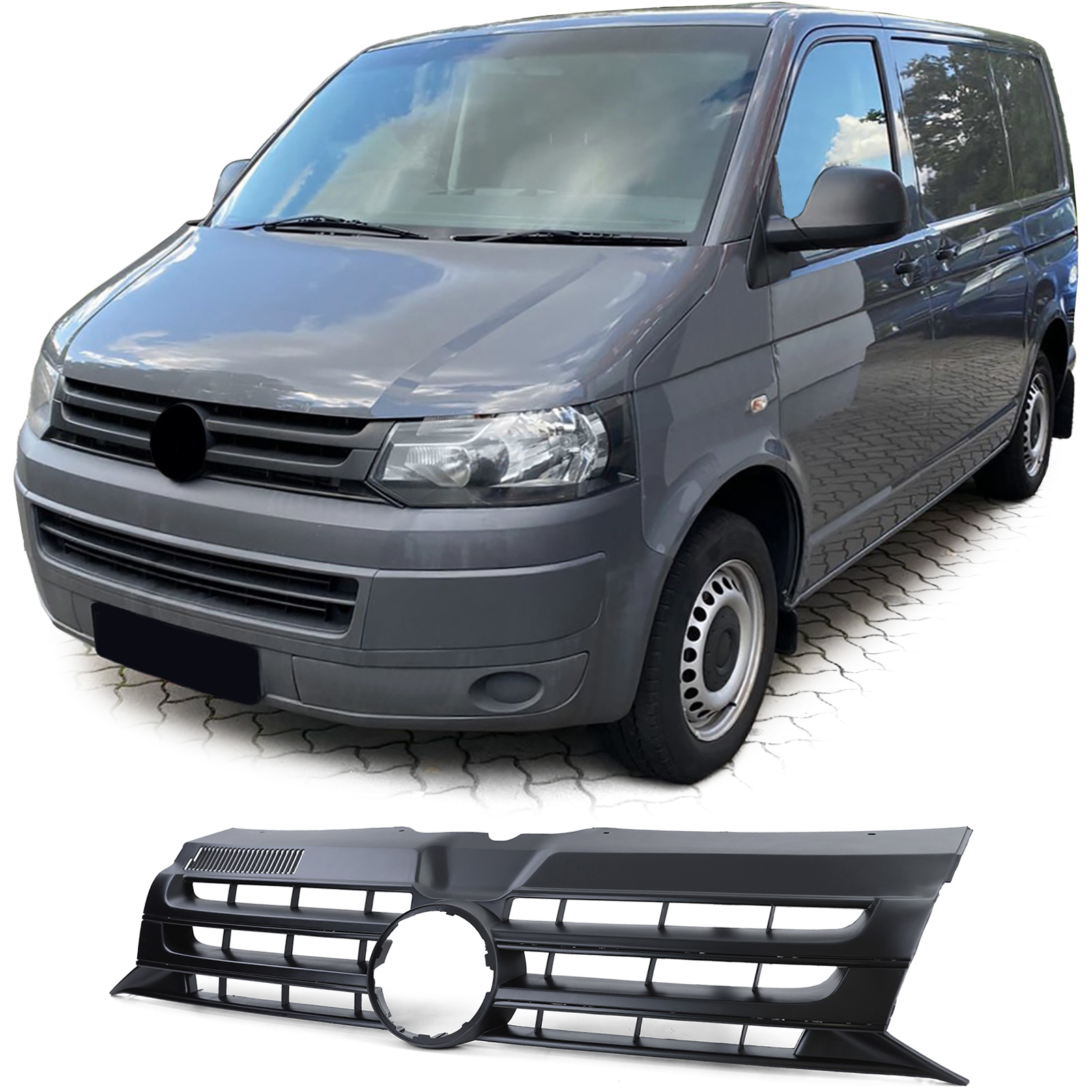 Kühlergrill Sportgrill Grill SCHWARZ MATT für VW T5 Facelift 2009-2015 (Nicht für Caravelle / Multivan)