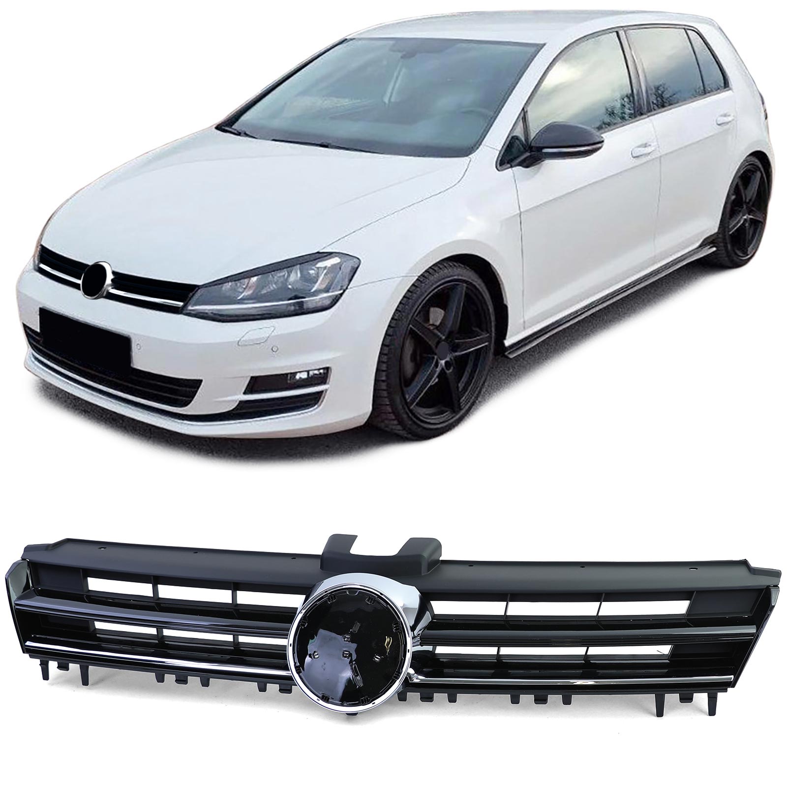 Kühlergrill Sportgrill Grill in Schwarz Glanz mit Chrom Leiste für VW Golf 7 VII ab 12-17