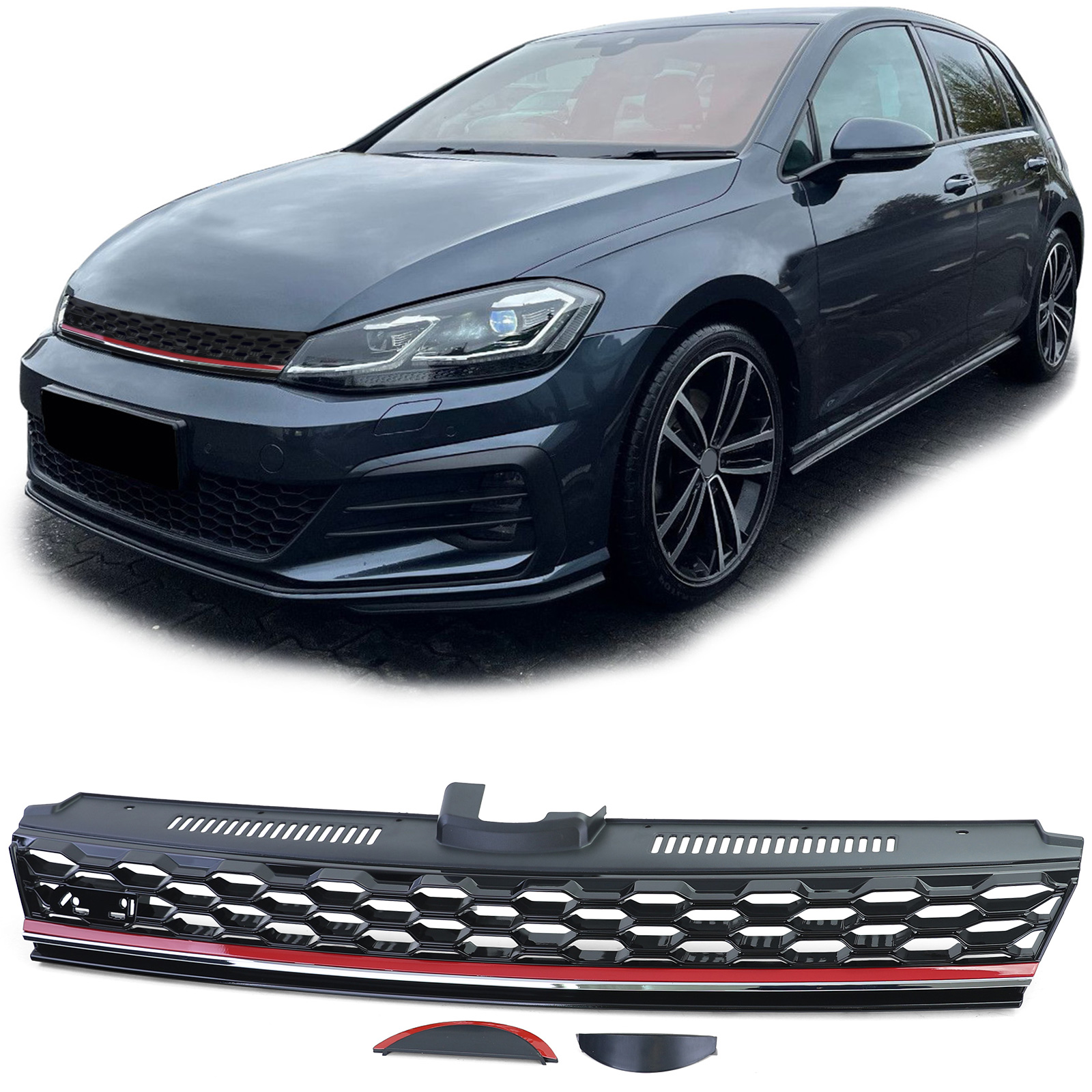 Kühlergrill Sportgrill Grill mit roter Leiste für VW Golf 7 VII ab 12-17