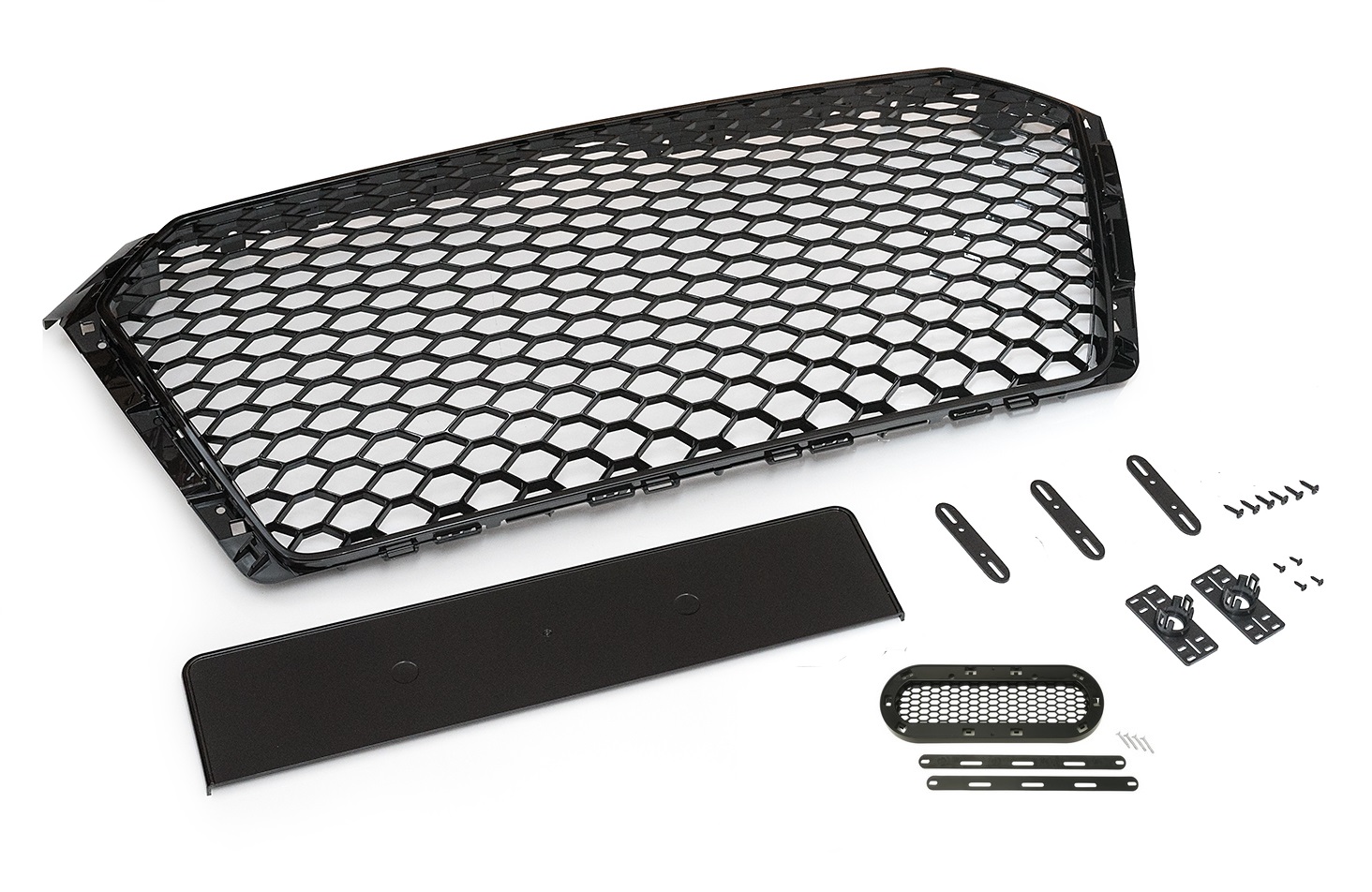 Kühlergrill Sportgrill Wabengrill Grill SCHWARZ GLANZ inklusive Emblem Halter für Audi A4 B9 8W ab 2016-