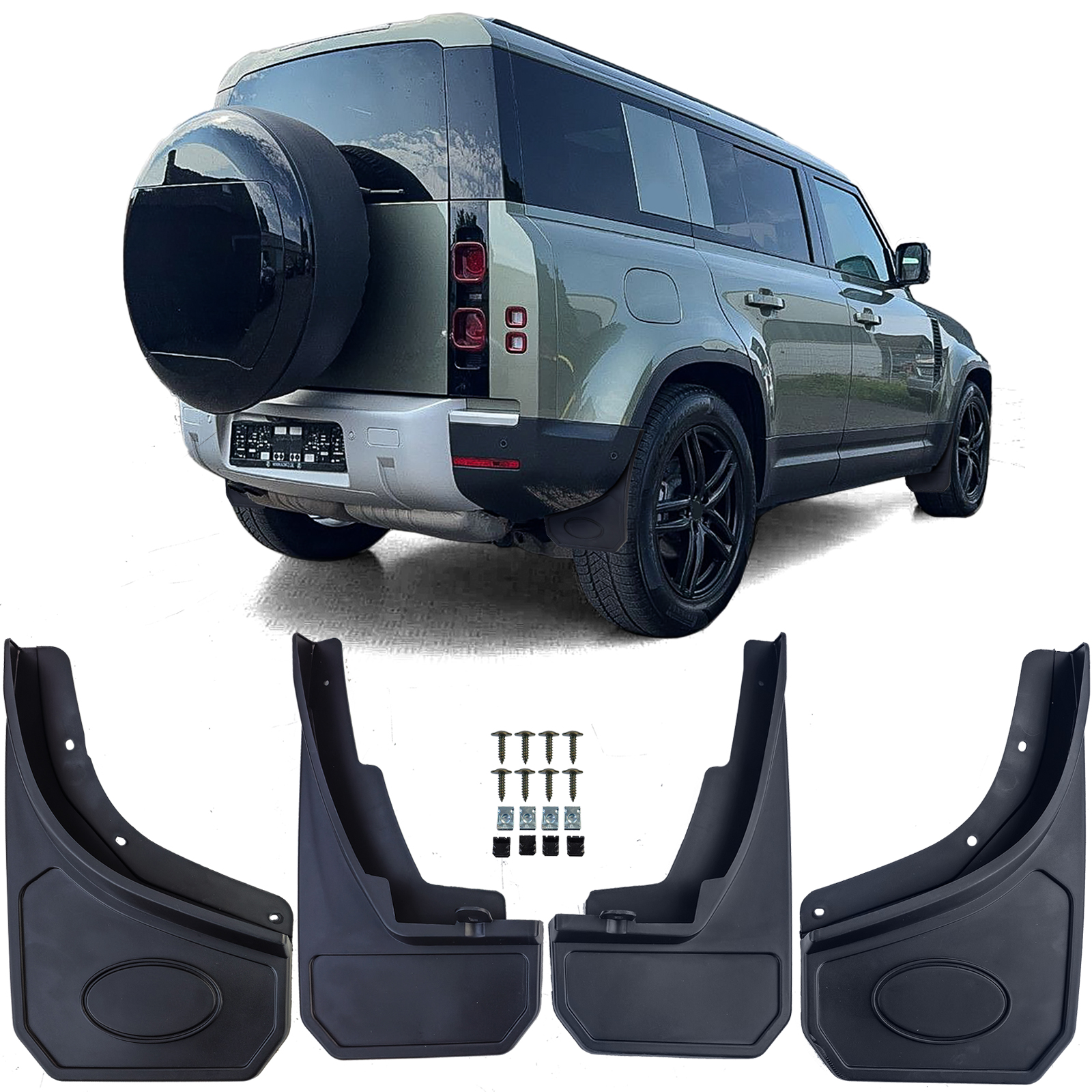 Schmutzfänger Spritzlappen VORNE + HINTEN Schwarz für Land Rover Defender L663 ab 2020-