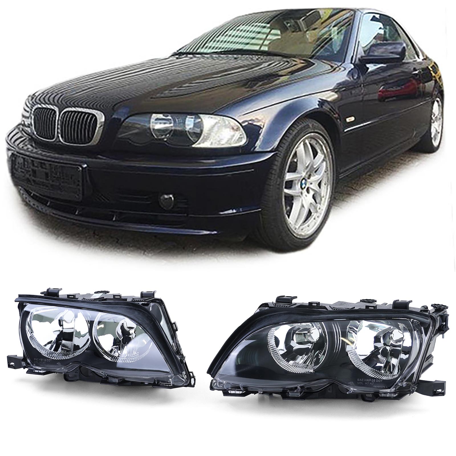 H7 Scheinwerfer Set inklusive Stellmotoren Links + Rechts für BMW 3er E46 Limo Touring 2001-2005 LCI