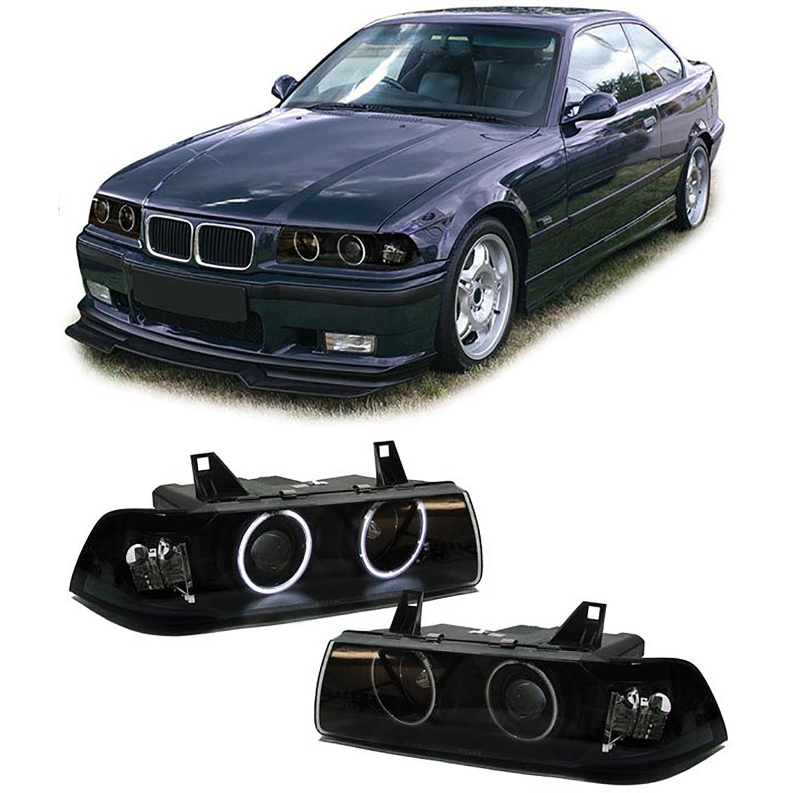 CCFL Angel Eyes Scheinwerfer Schwarz für BMW 3er E36 Coupe Cabrio 1990-1998