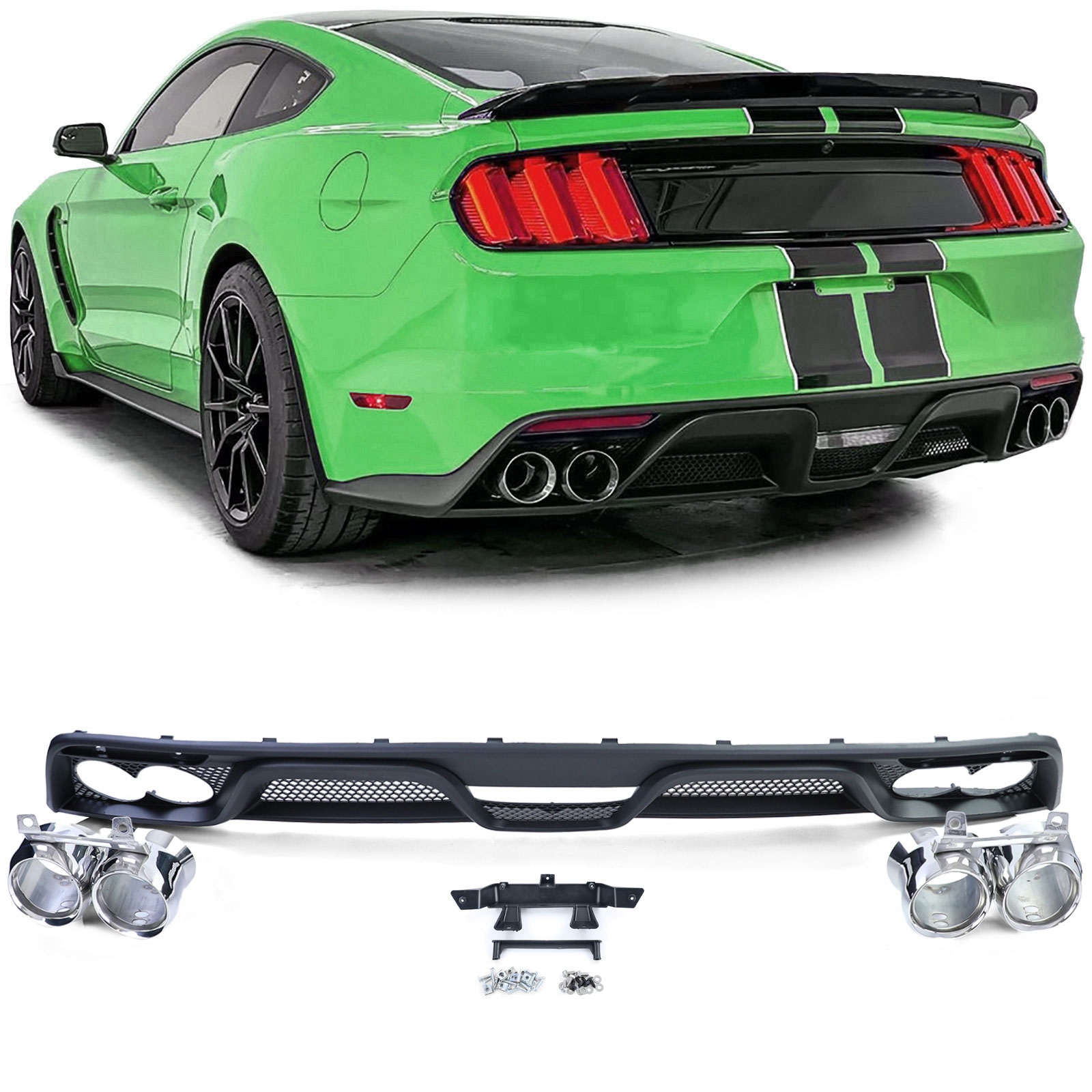 Heckdiffusor Diffusor Shelby GT350 Look + Doppel Endrohren für Ford Mustang 6 ab 2014-2017
