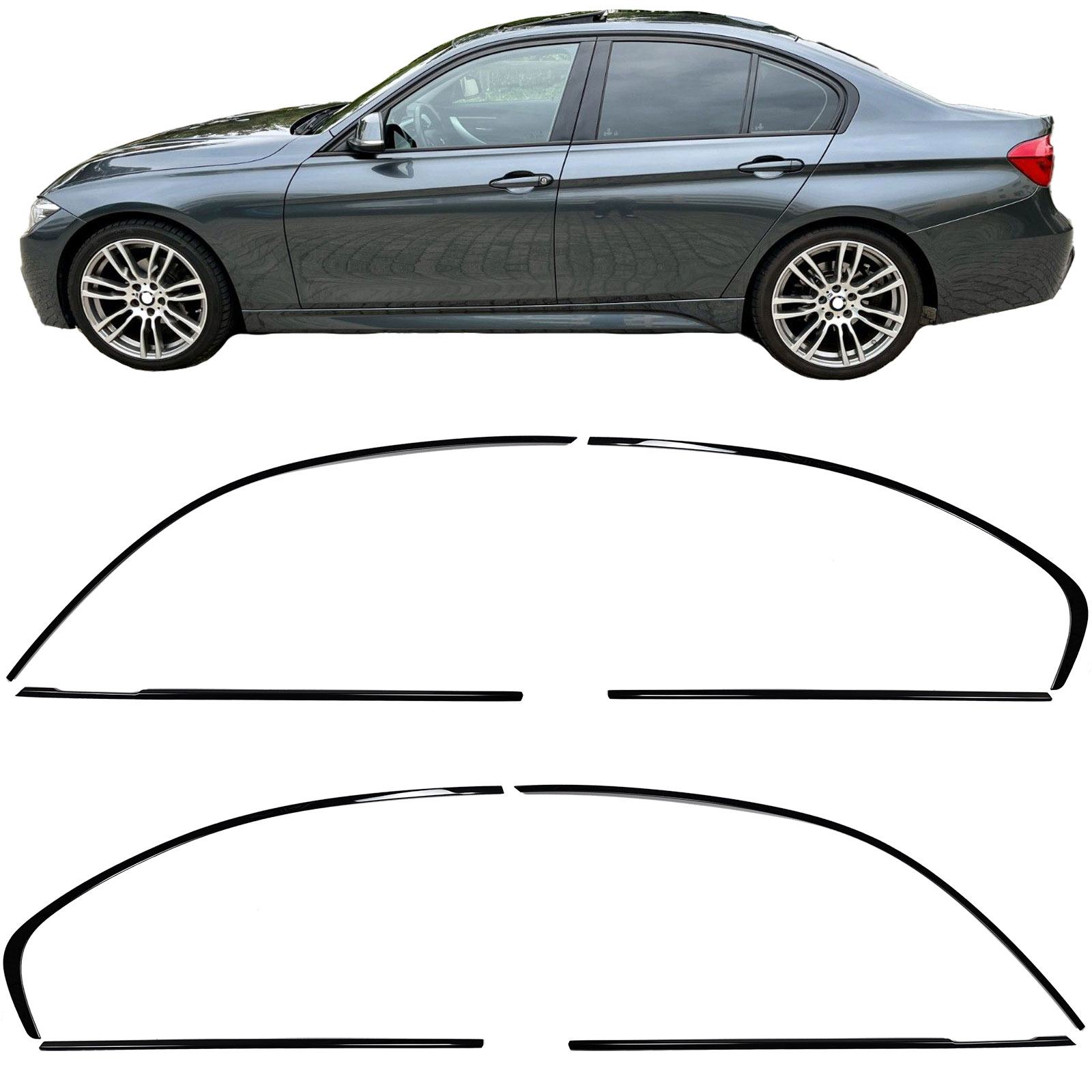Shadow Line Zierleisten Fensterleisten Fensterrahmen Schwarz Glanz für BMW 3er F30 Limousine 2011-2018