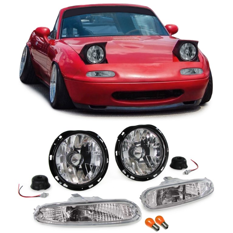 Klarglas Scheinwerfer mit Blinker Frontblinker Chrom Set für Mazda MX-5 NA ab 1990-1998