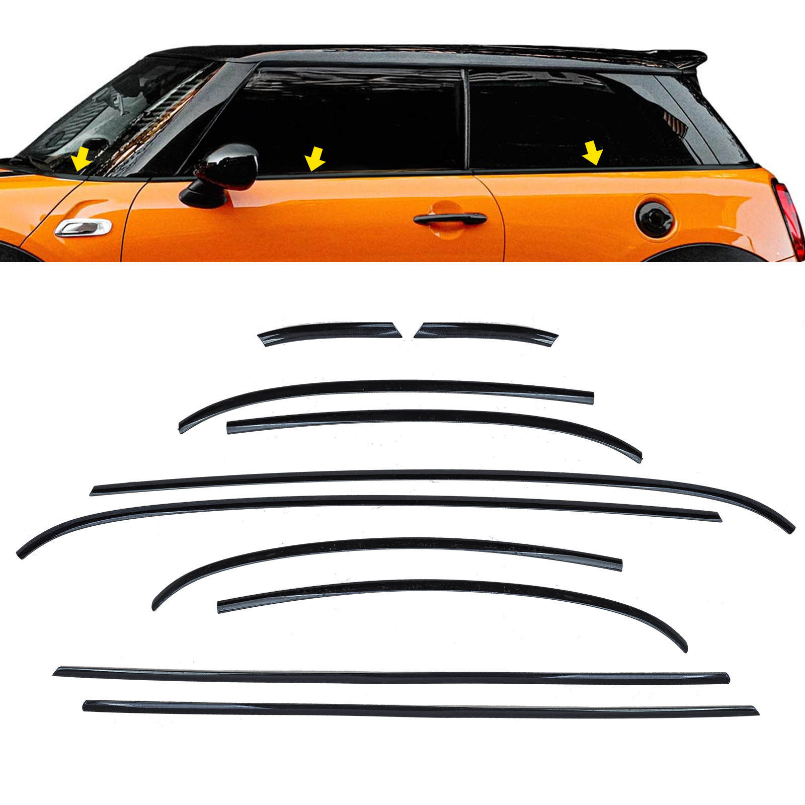 Dechrome Zierleisten Fensterleisten Fensterrahmen Schwarz Glanz für Mini F56 ab 2014-