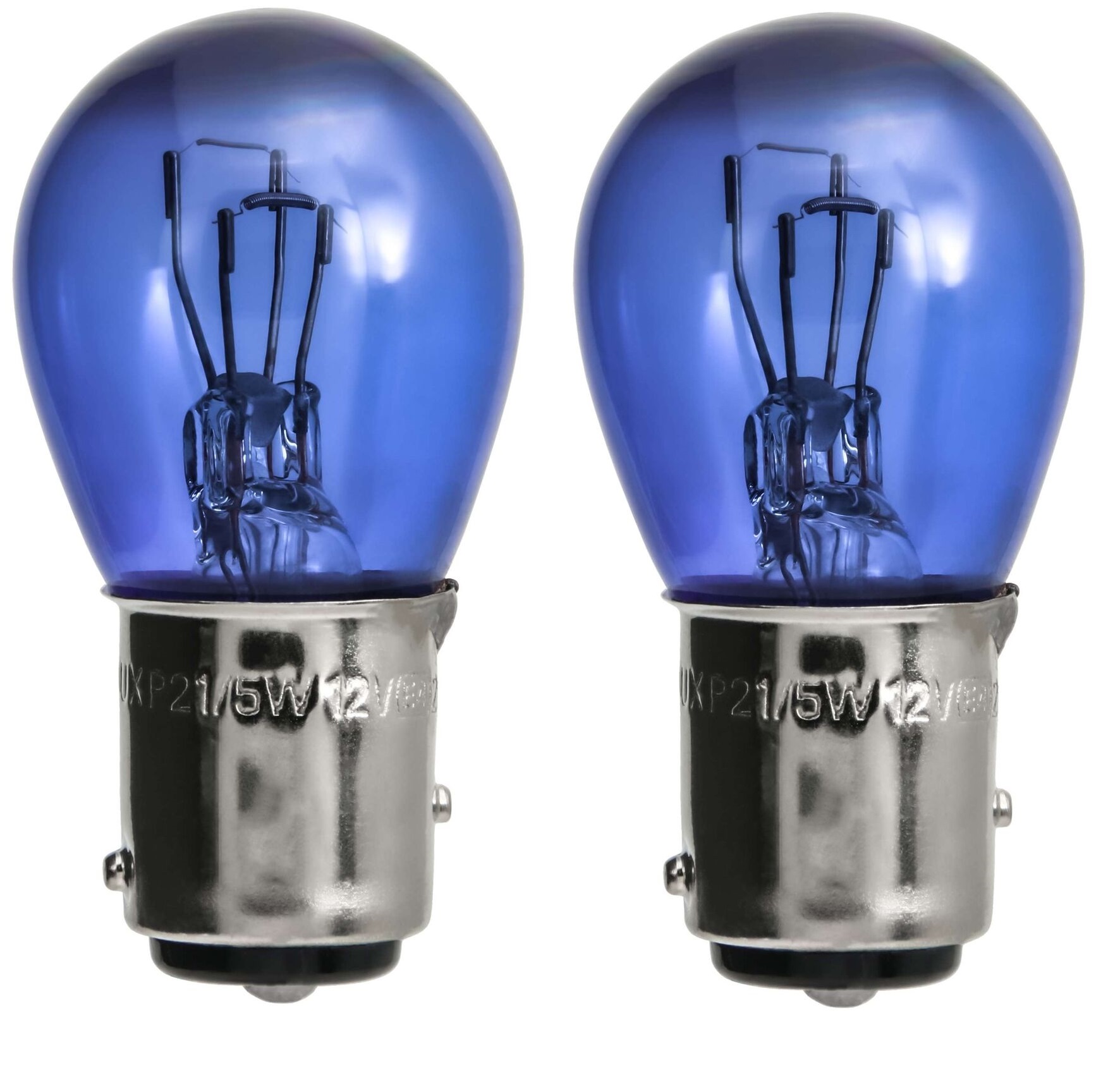 2x BAY15D 21W Xenon Look Super White Birnen Lampen Blaues Glas E-Prüfzeichen