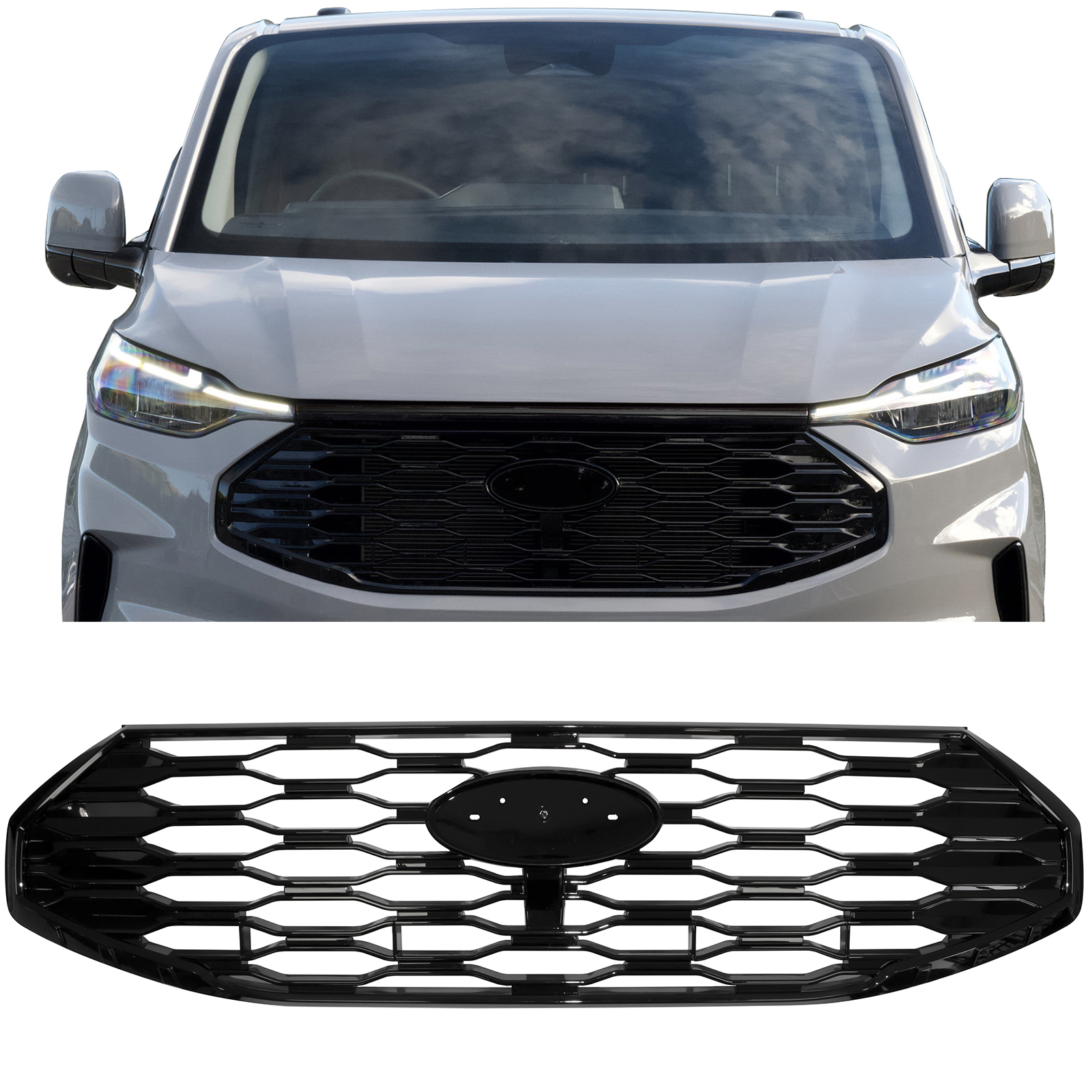 Sport Kühlergrill Schwarz Glanz Waben für Ford Tourneo Transit Custom ab 2023-
