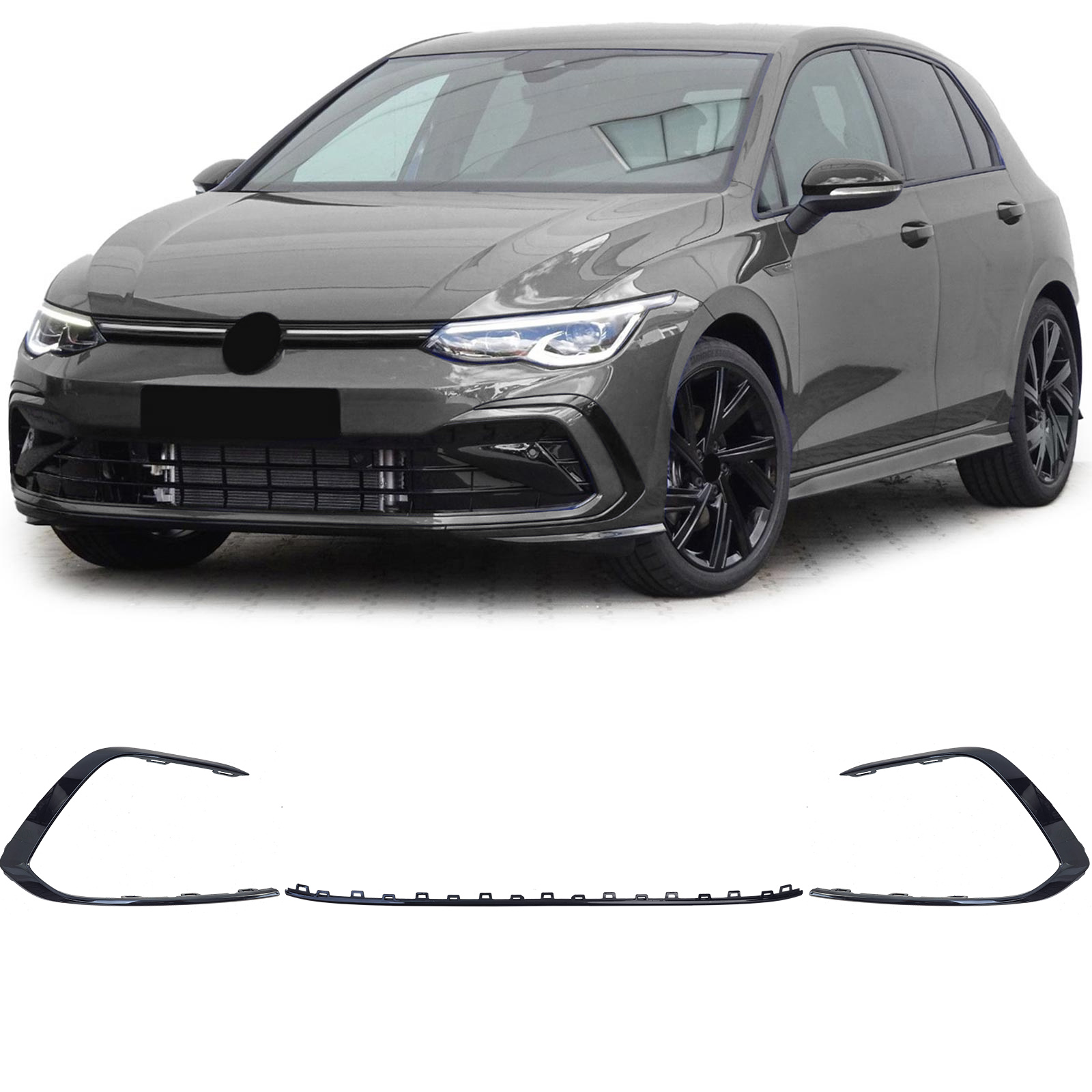 Stoßstange Zierleisten 3-teilig Schwarz Glanz für VW Golf 8 VIII GTI GTD R-Line 2019-2024