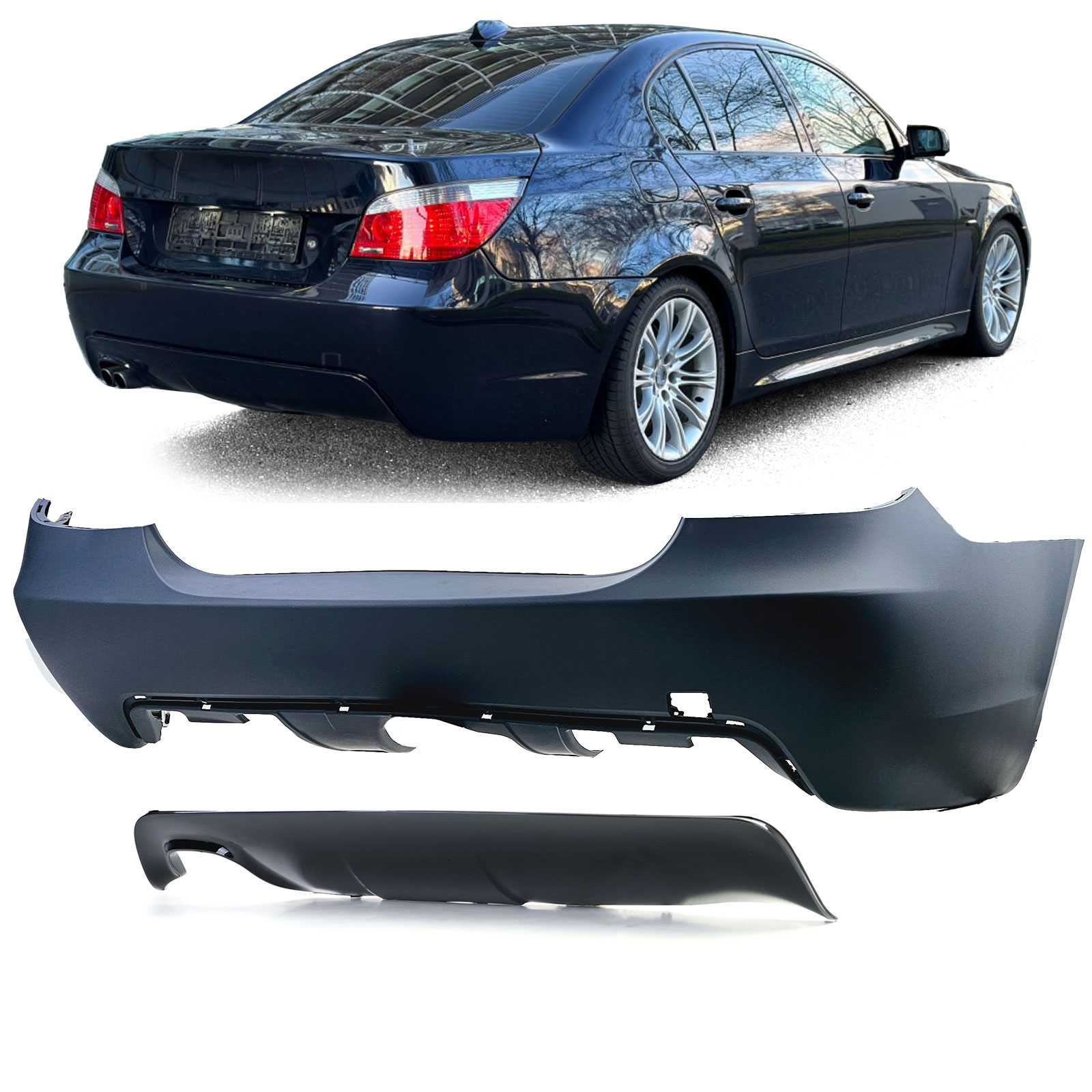 Sport Heck Stoßstange + Heckdiffusor Diffusor Glanz für BMW E60 Limousine 2003-2007