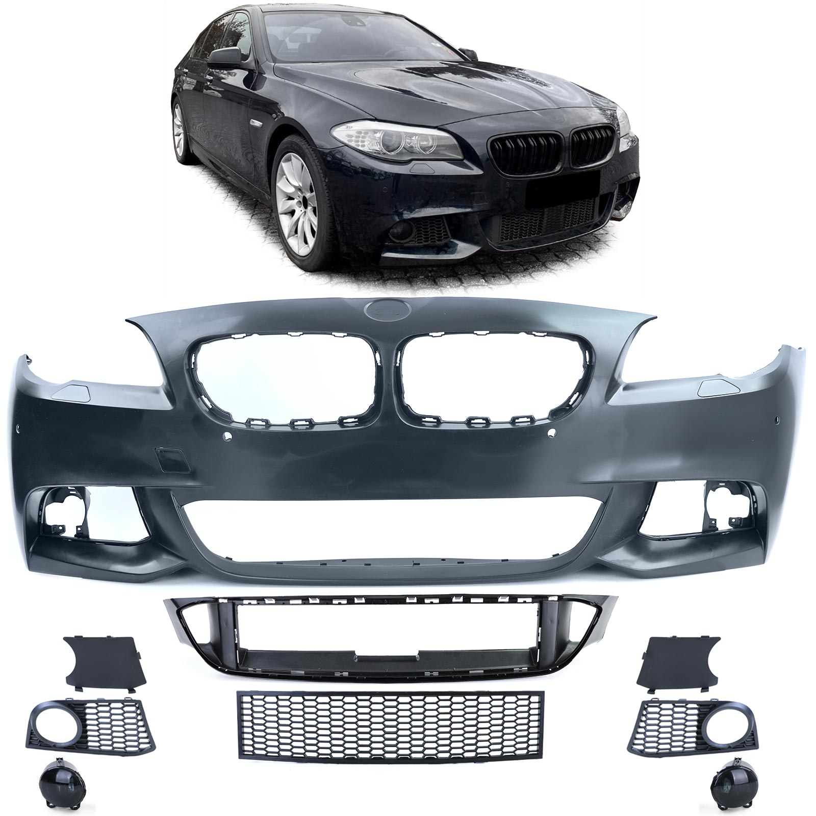 Front Stoßstange Sport Optik + Nebelscheinwerfer Schwarz für 5er BMW F10 F11 2010-2013