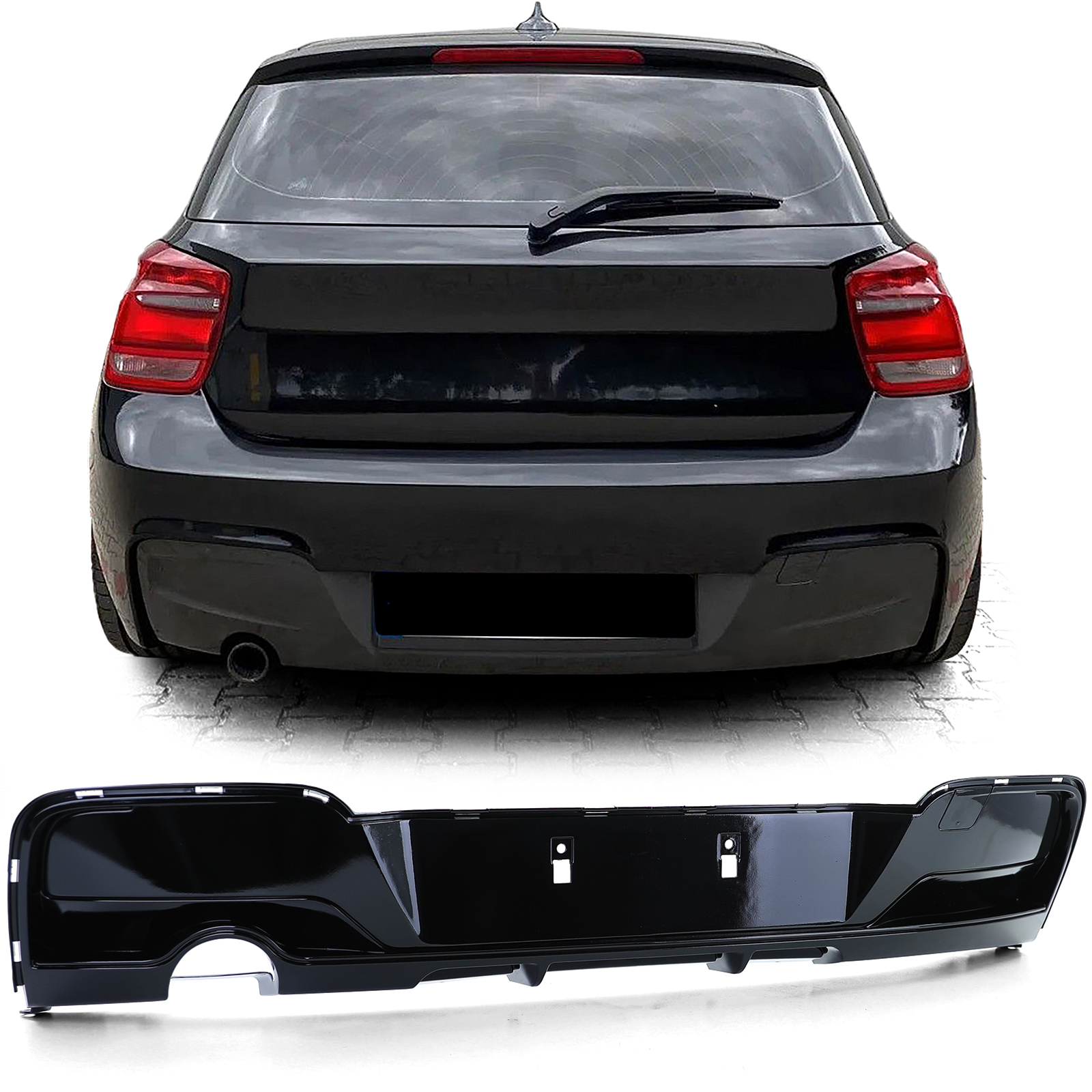 Heckdiffusor Diffusor Heck Stoßstange Schwarz Glanz für BMW 1er F20 F21 2011-2015 / 114 116 118 120 mit M-Paket