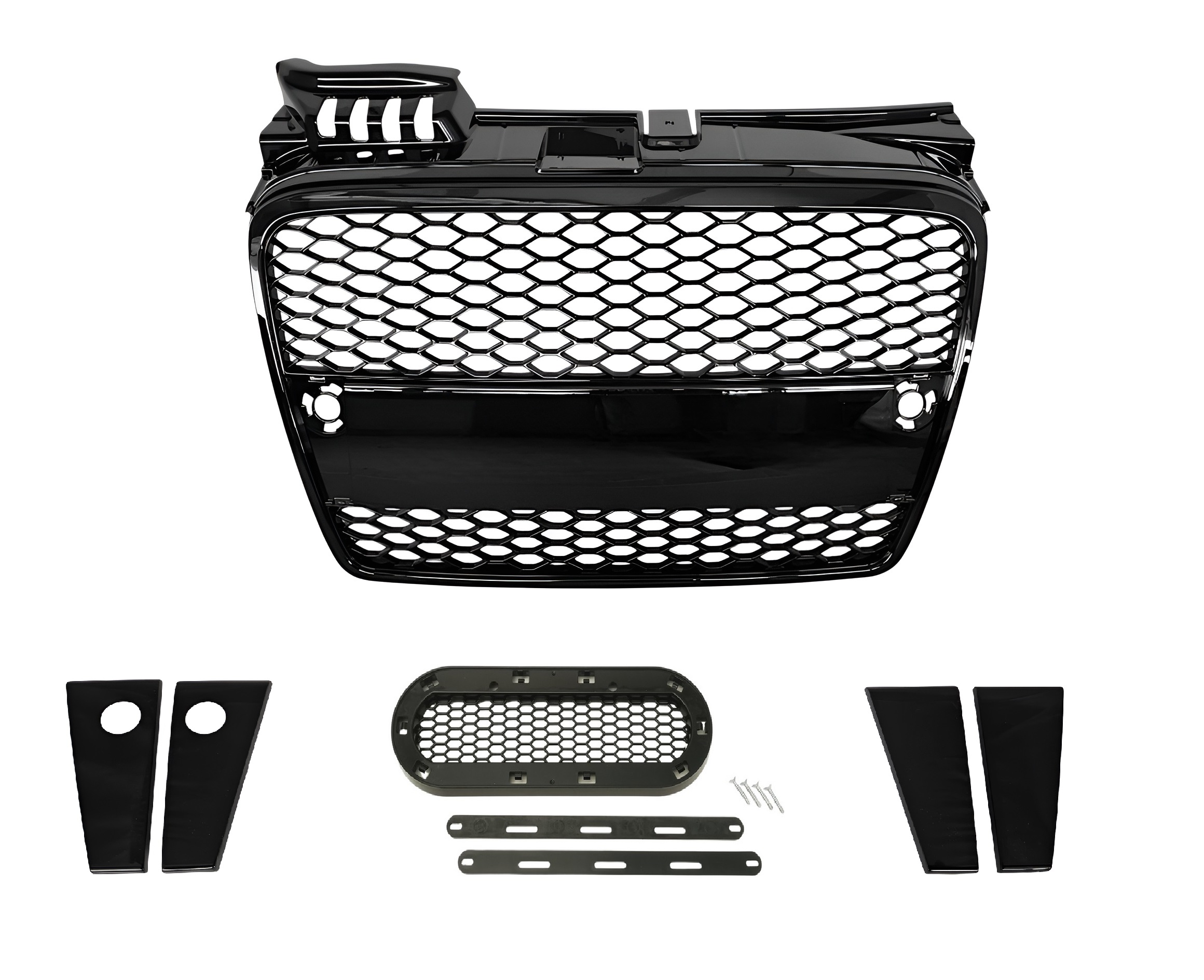Kühlergrill Sportgrill Wabengrill Grill Schwarz Glanz Emblem Halter für Audi A4 B7 8E 2004-2009