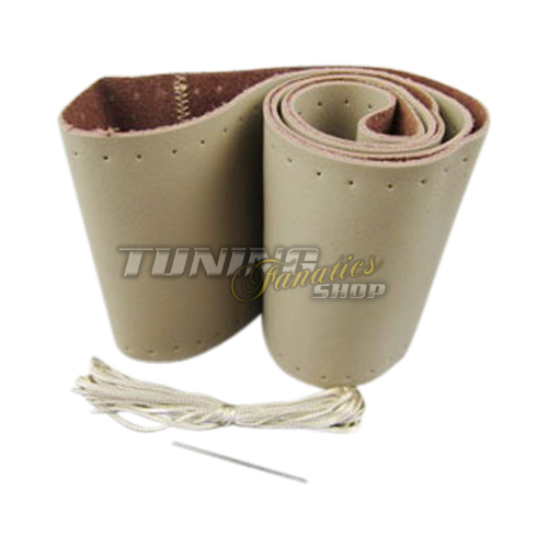 PREMIUM Echt-Leder Bezug Lederlenkrad 37-39cm Schnüren inkl. NADEL ++ BEIGE !!