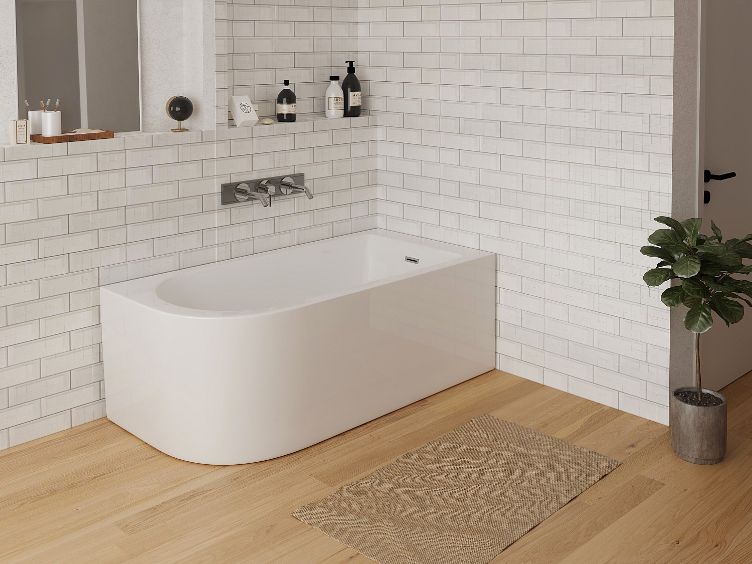 Eckbadewanne - 240L - 170 x 75 x 58 cm - Ecke Rechts - Weiß - AKINA