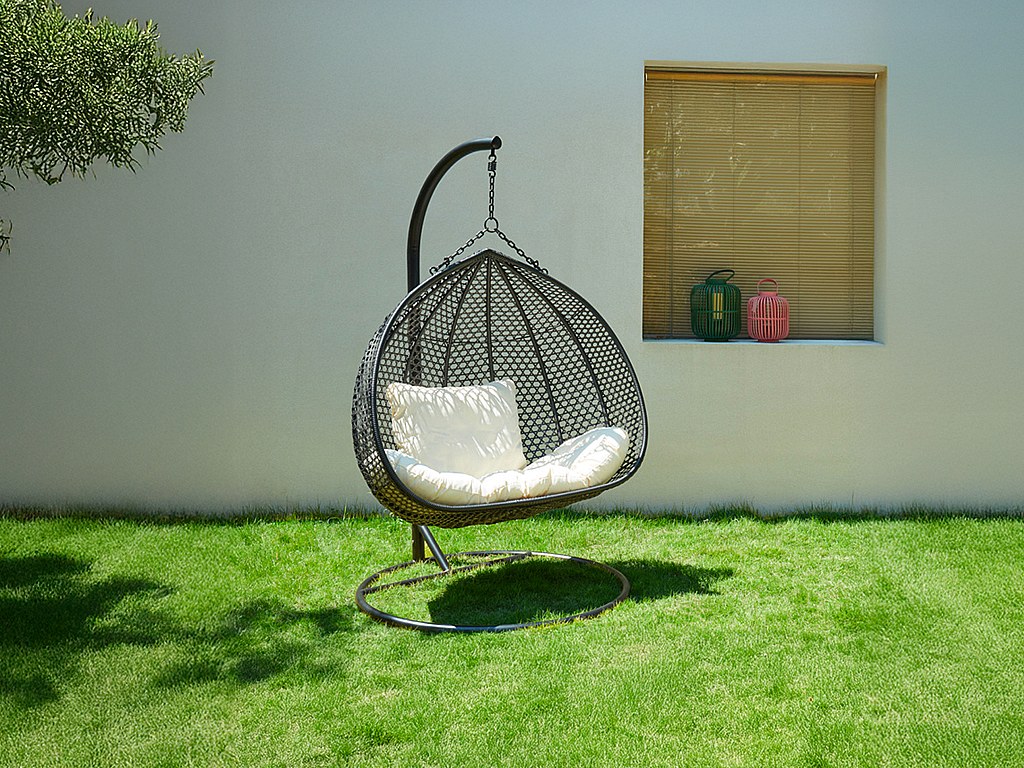 Hängesessel 2-Sitzer Polyrattan - Anthrazit mit weißem Kissen - VAHINA von MYLIA